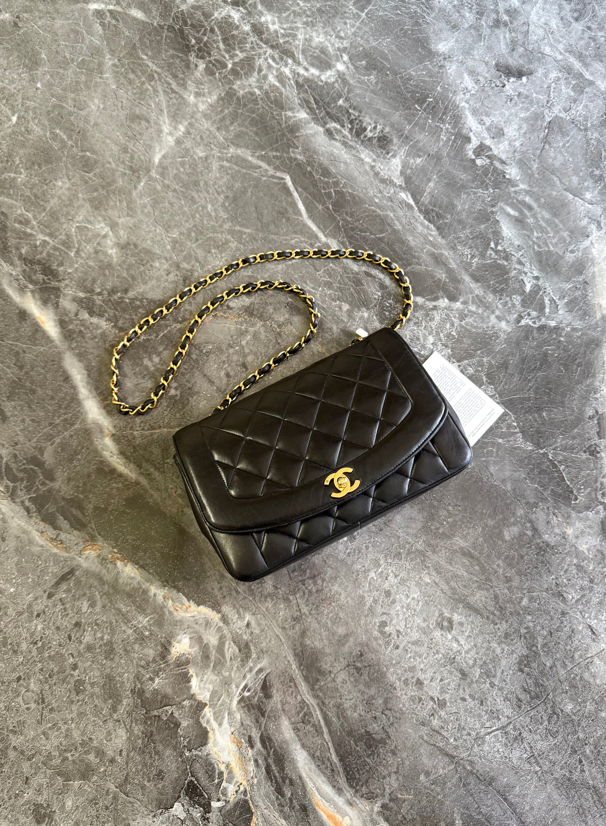 Chanel Diana Medium Quilted Flap Bag Black Gold HW