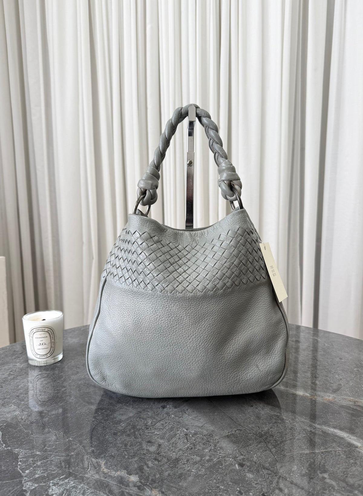 Bottega Veneta hobo bag in light grey Intrecciato leather, photo 11