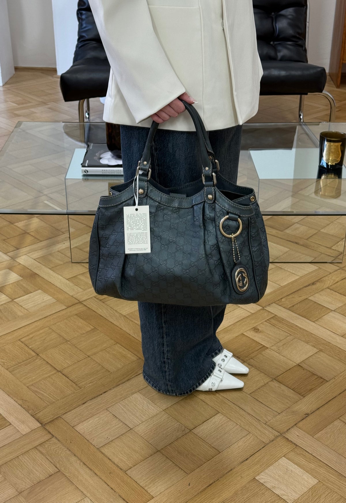 Gucci Sukey tote ze zelenošedé Guccissima kůže, foto 13