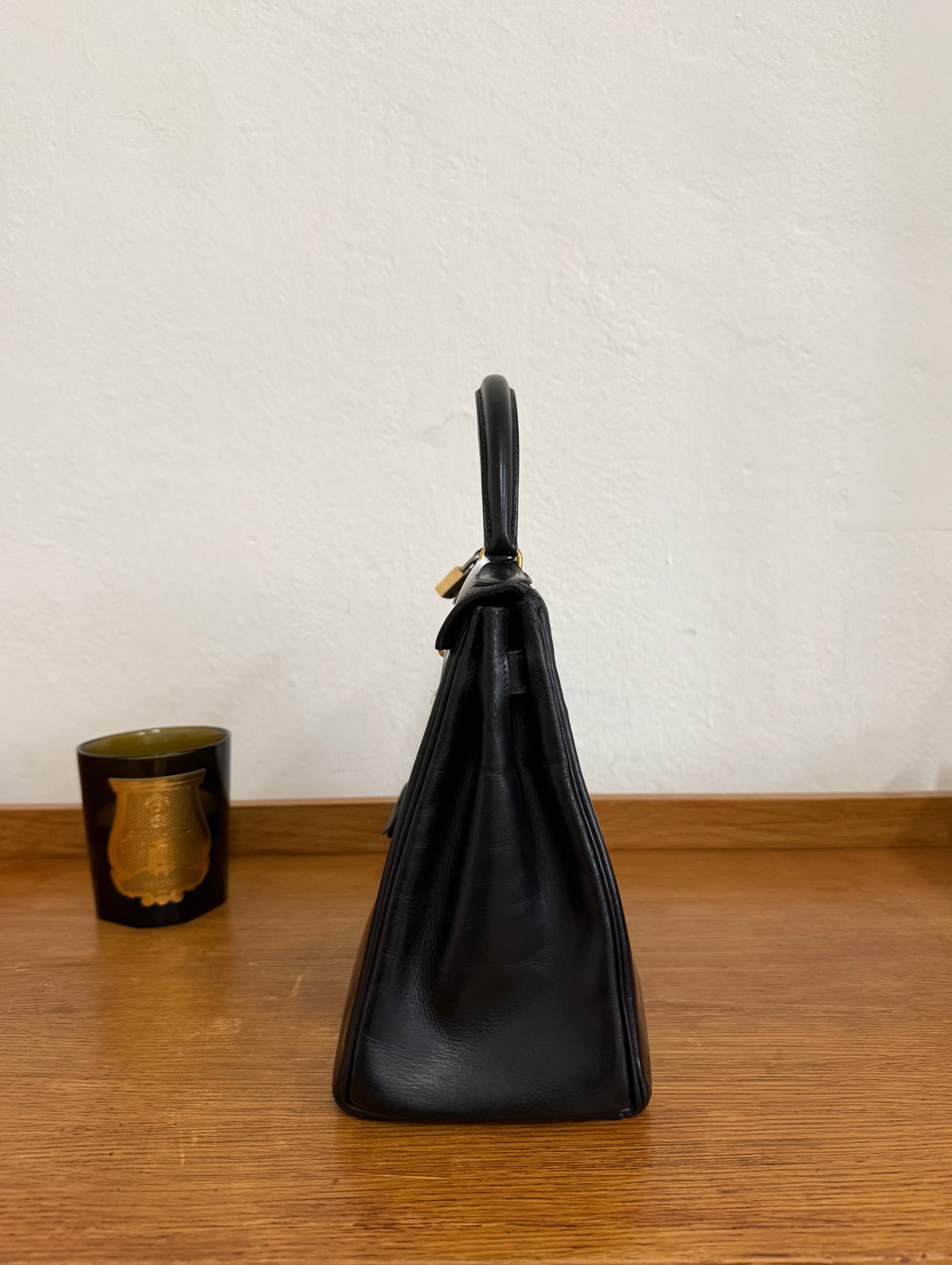 HERMES KELLY 28 BOX CALF BLACK 1965 U stamp