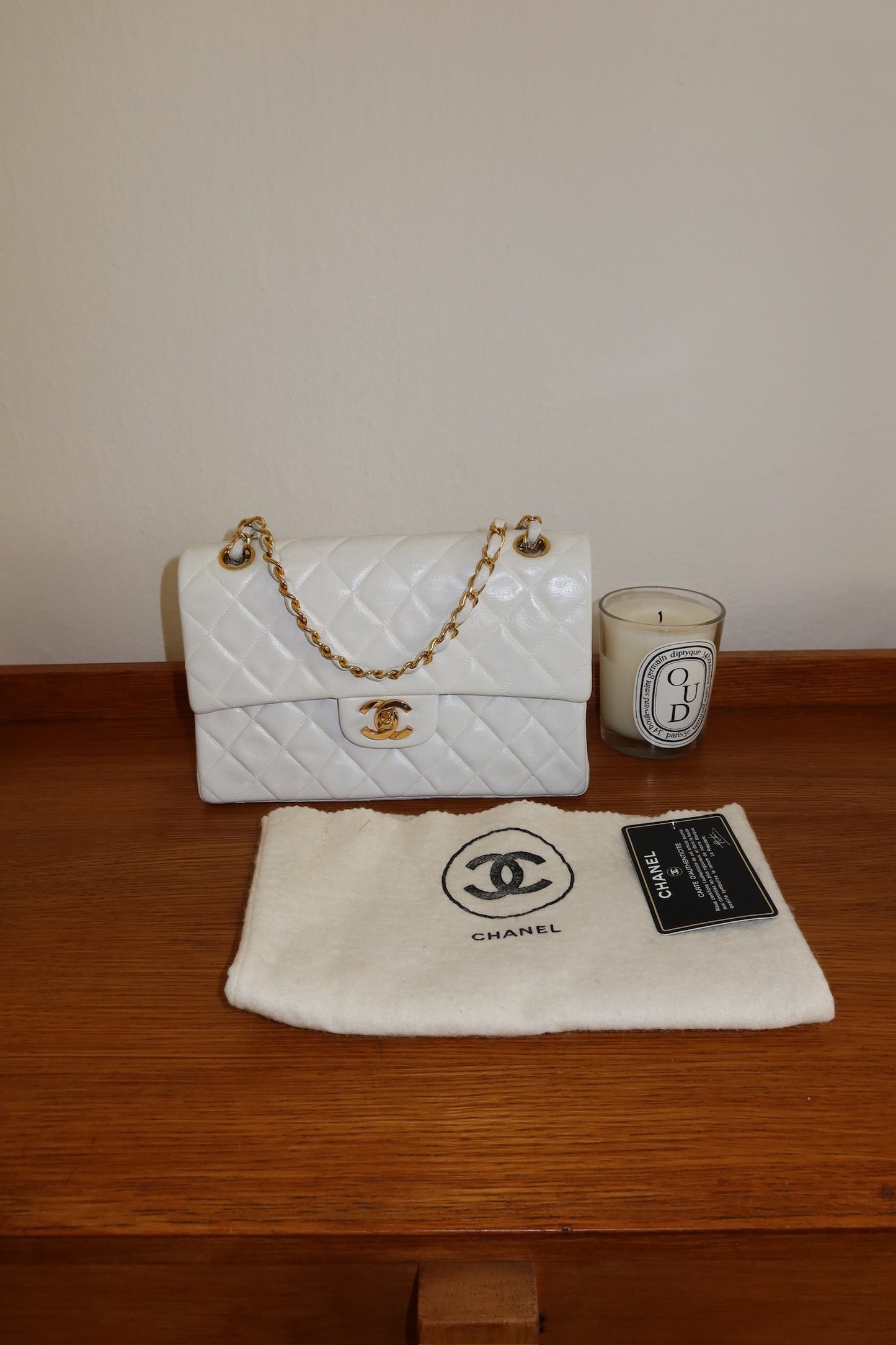 CHANEL DOUBLE FLAP BAG SMALL IN WHITE