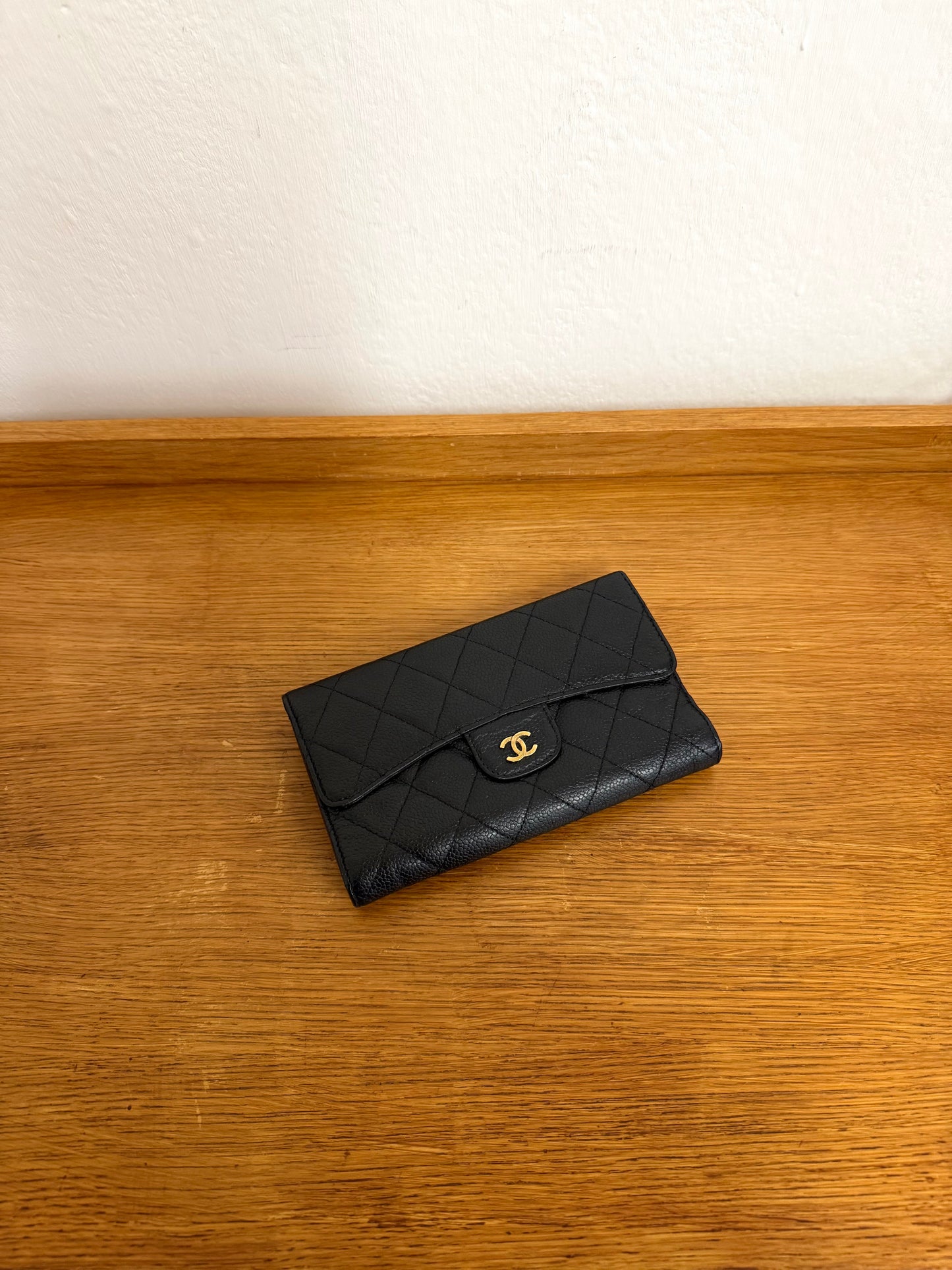 CHANEL CAVIAR LONG WALLET BLACK SERIES 16