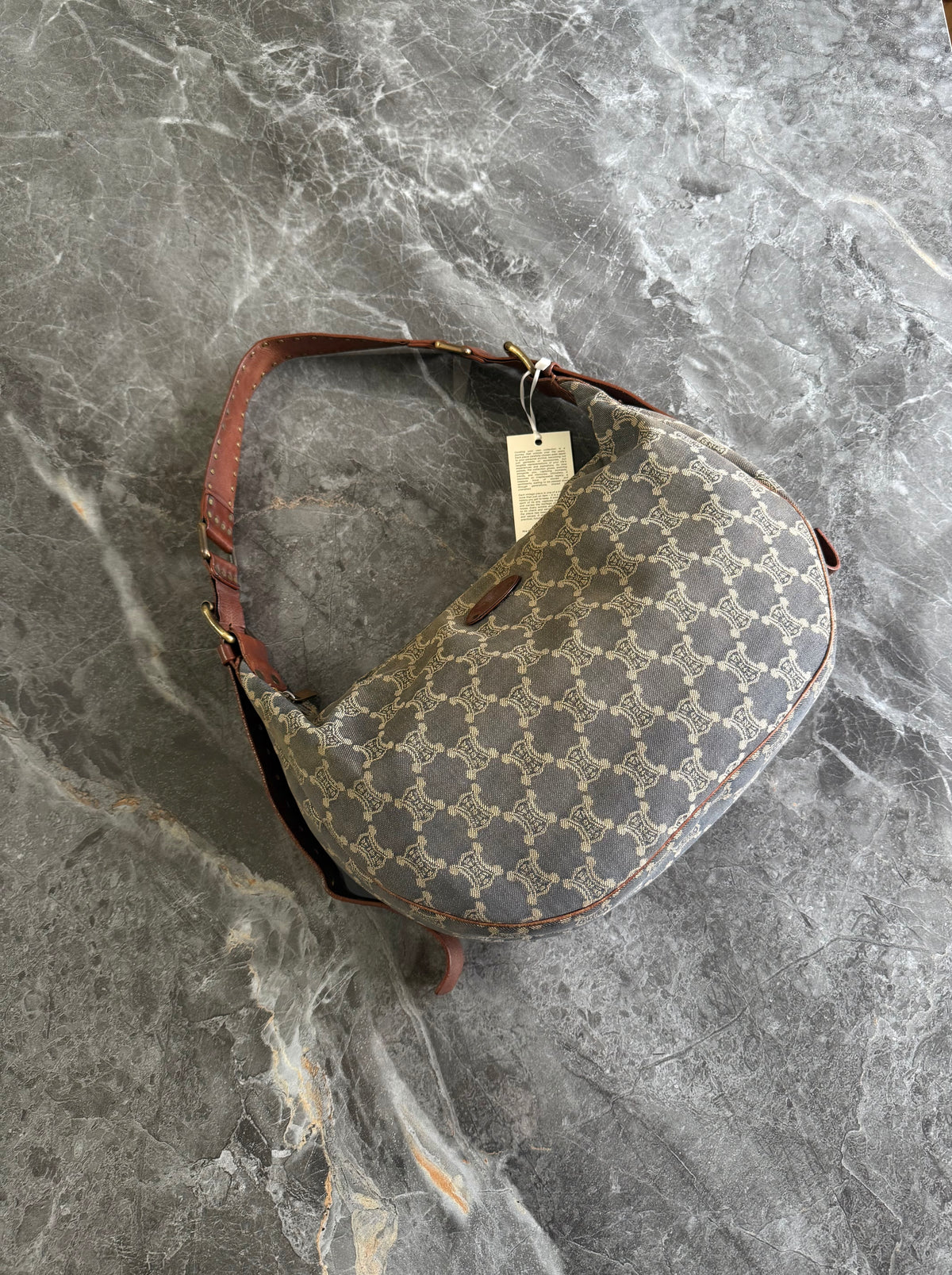 Celine Denim Half Moon Macadam Triomphe Shoulder Bag