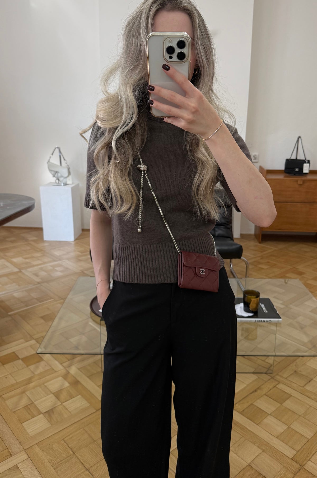 Chanel Matelassé mini peněženka z burgundy jehněčí kůže, foto 13