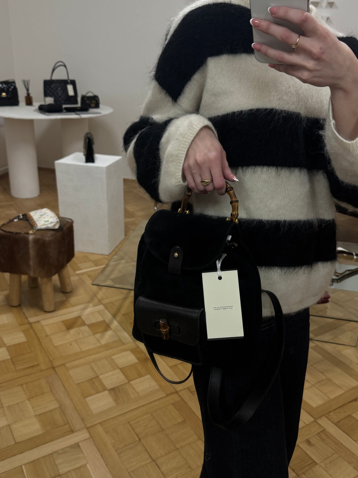 GUCCI SUEDE BAMBOO BACKAPACK
