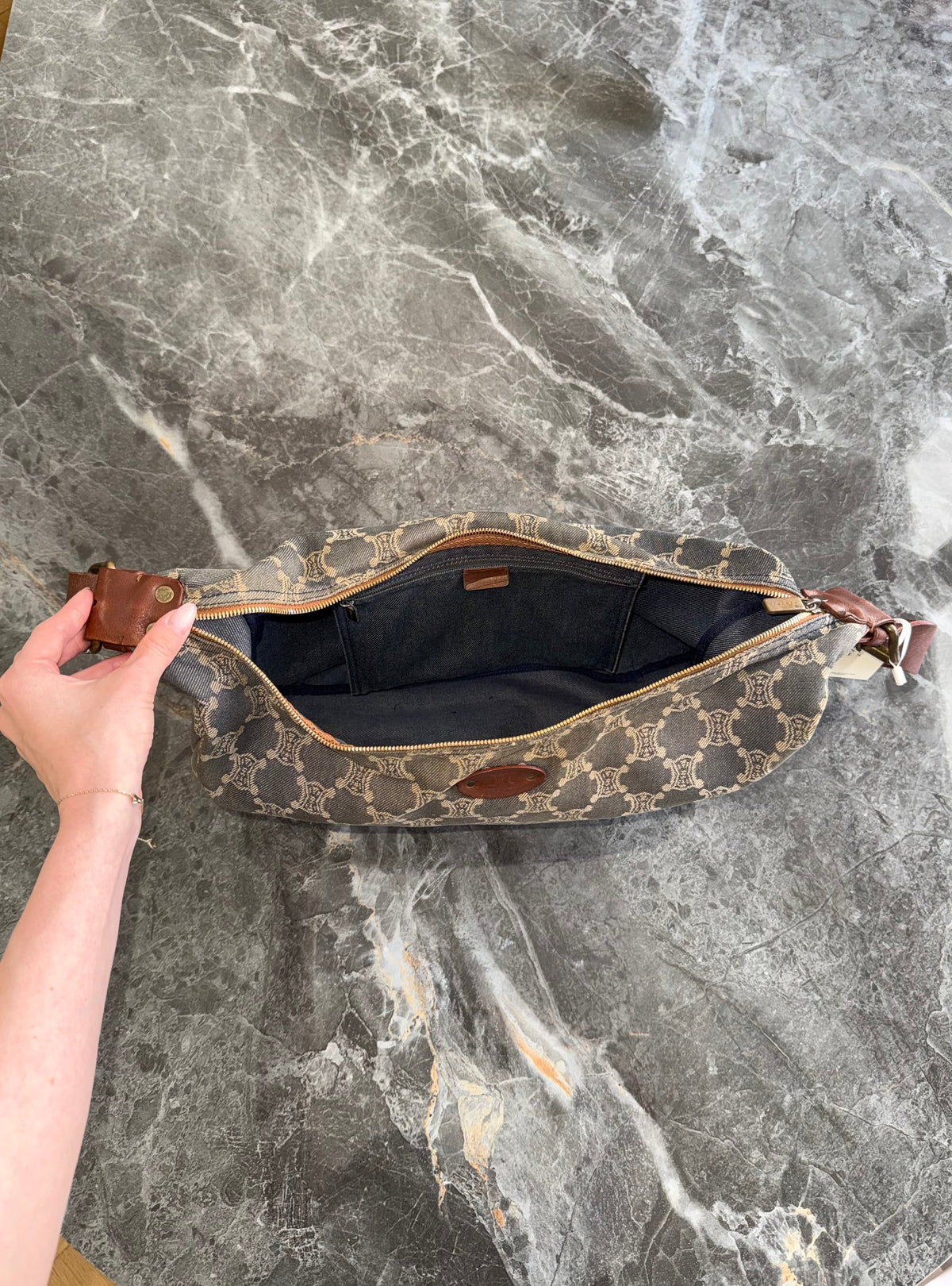 Celine Denim Half Moon Macadam Triomphe Shoulder Bag