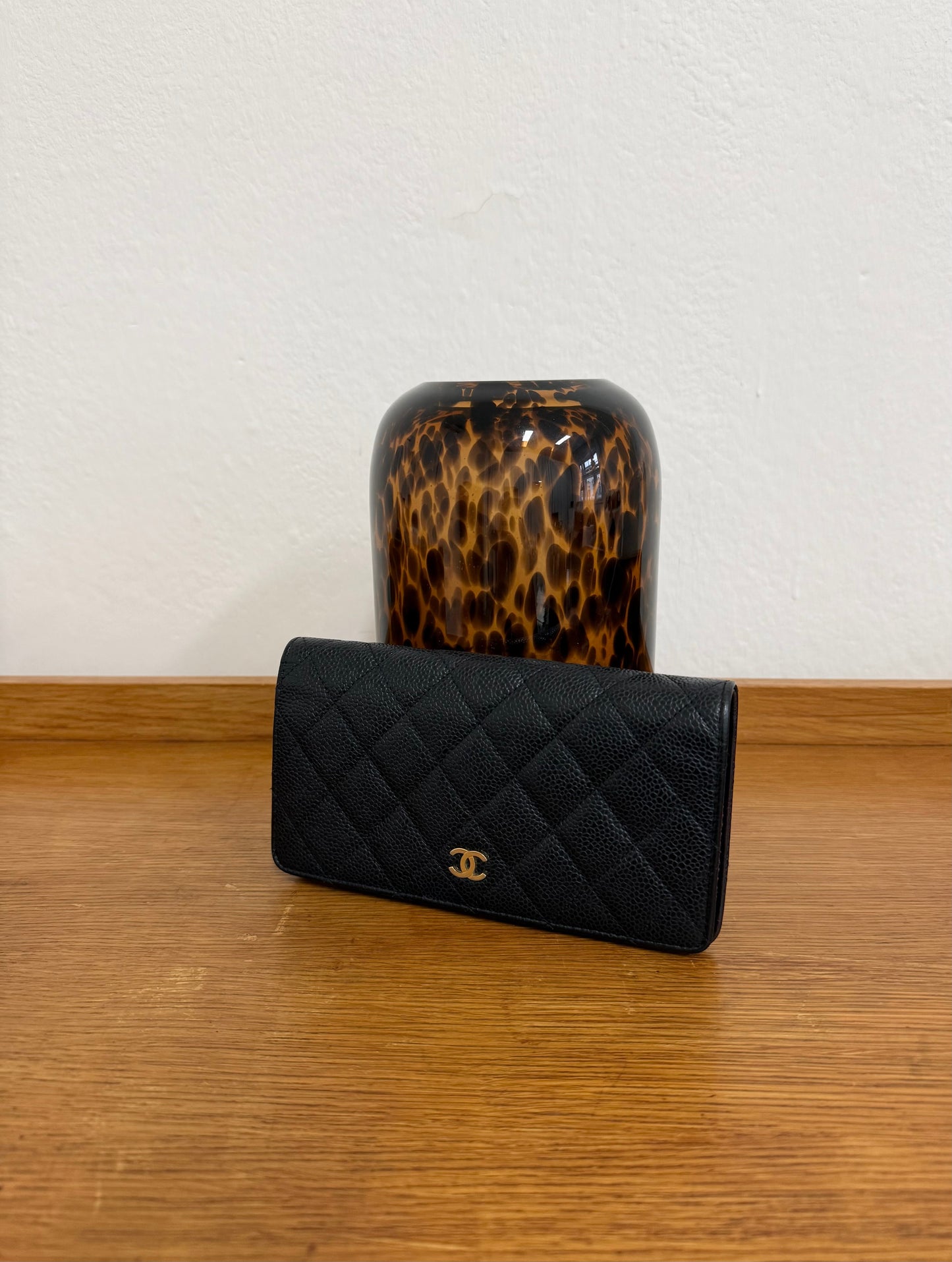 CHANEL CAVIAR LONG WALLET BLACK SERIES 18