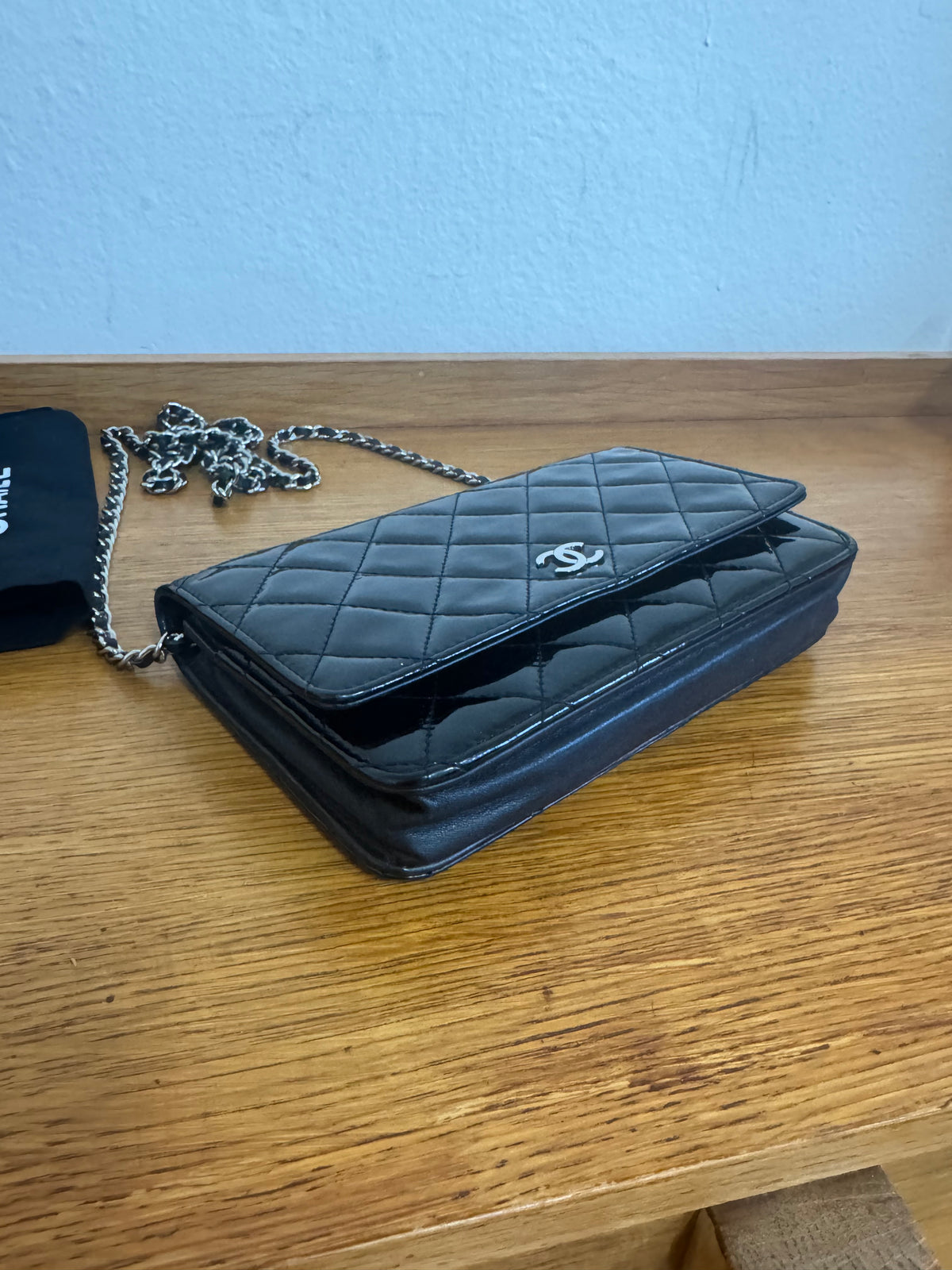 CHANEL WOC BLACK PATENT LEATHER SILVER HW SERIES 14
