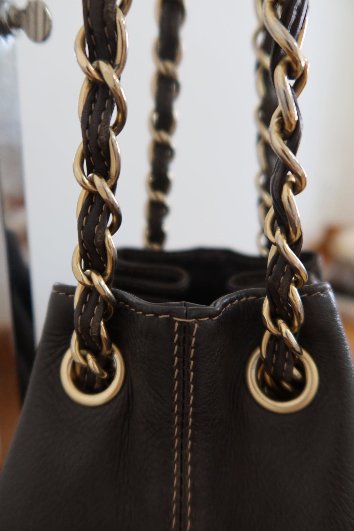CHANEL DARK BROWN BUCKET BAG & POUCH