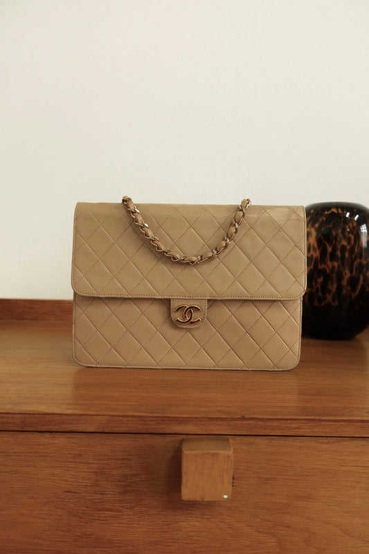 CHANEL MOCHA LAMBSKIN SINGLE FLAP BAG