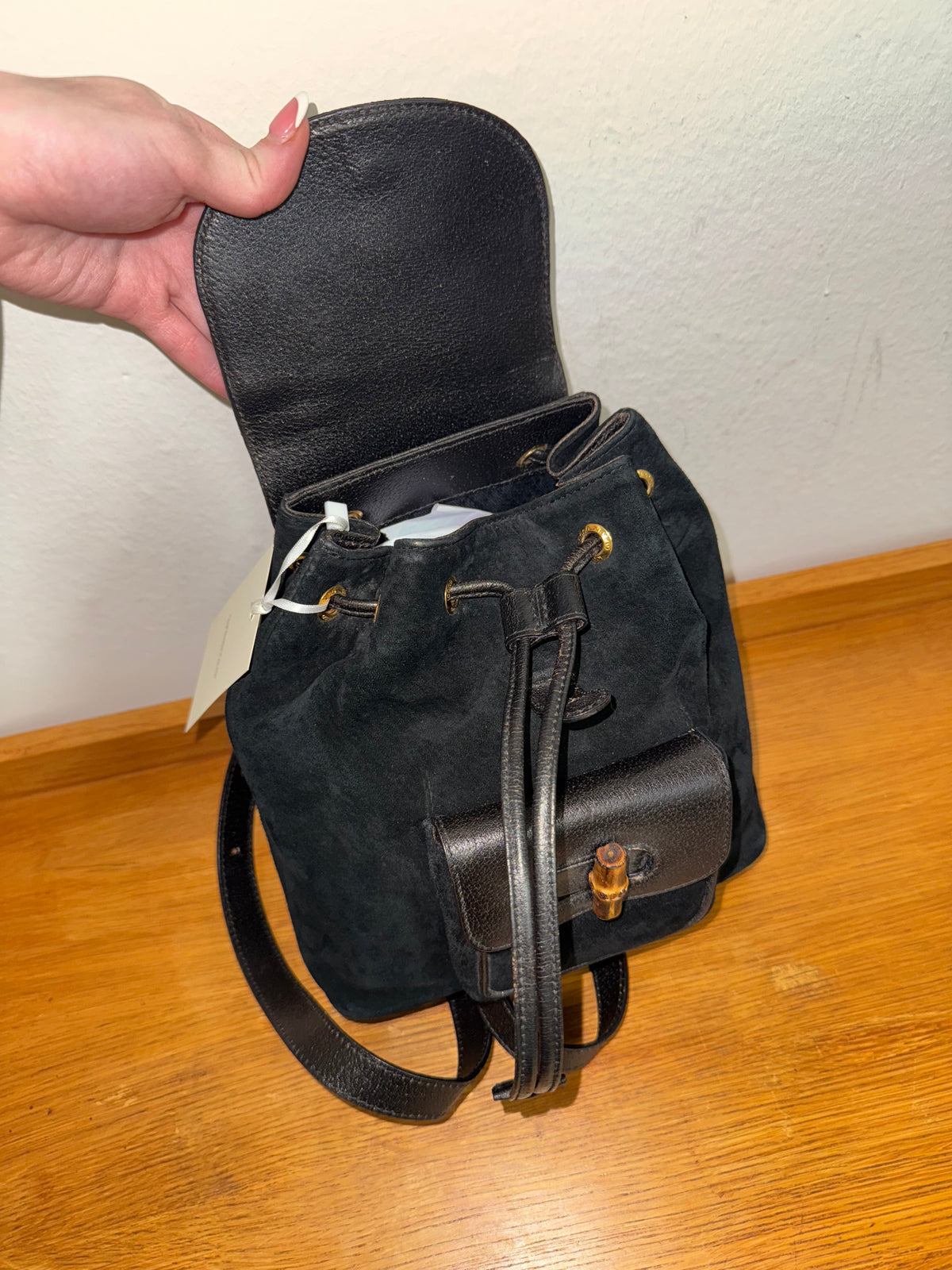 GUCCI SUEDE BAMBOO BACKAPACK