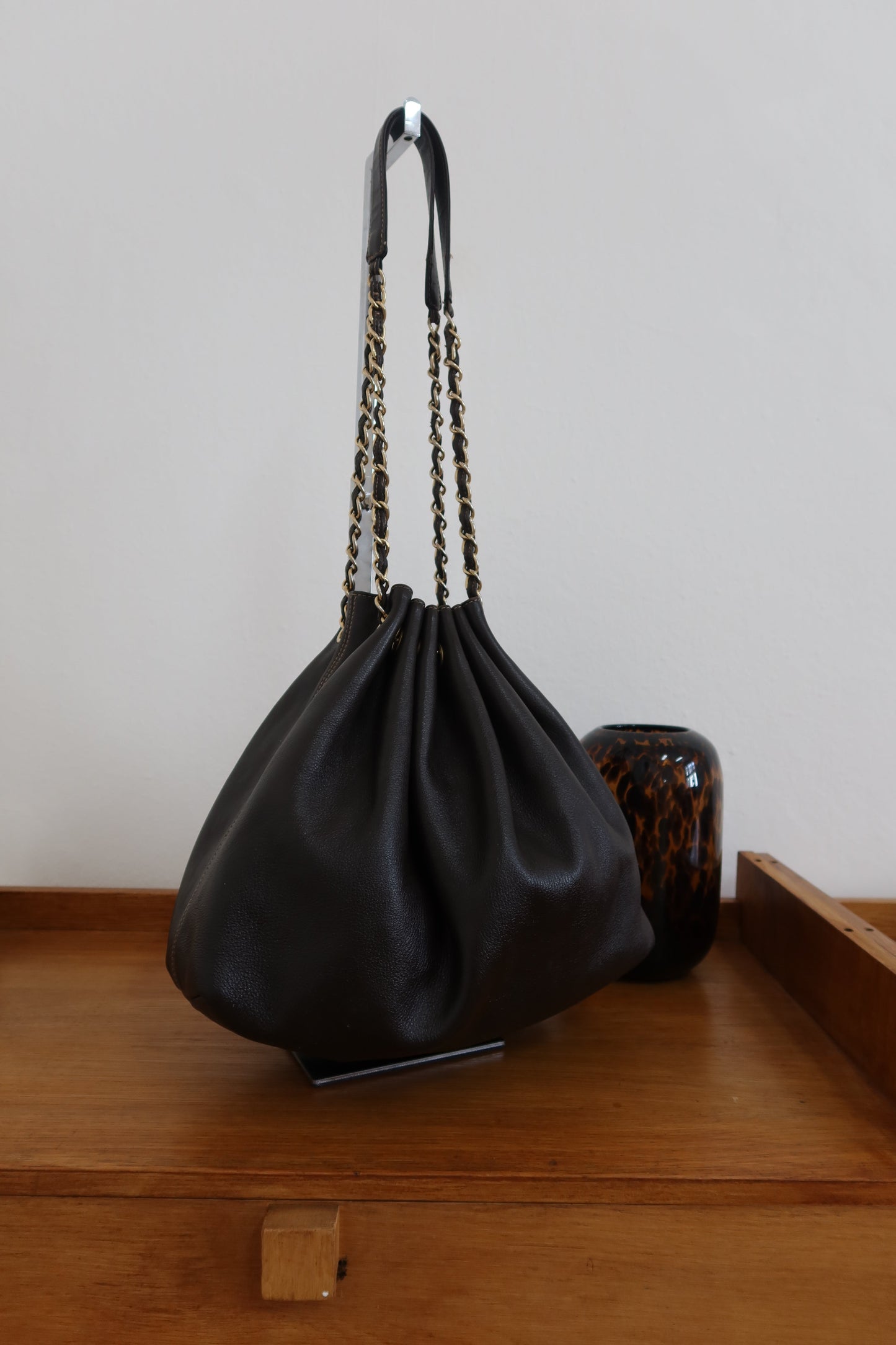CHANEL DARK BROWN BUCKET BAG & POUCH