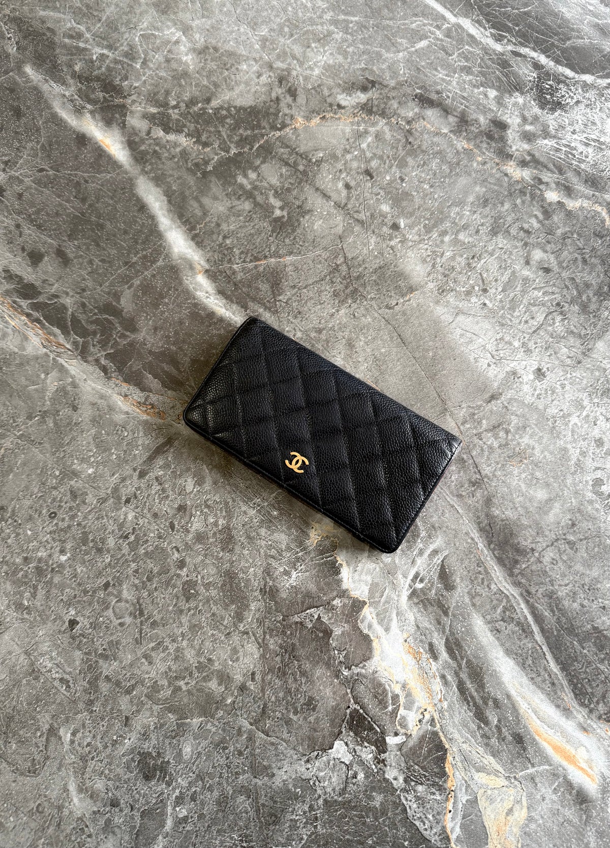 Chanel Caviar Long Wallet Black Gold HW Series 16