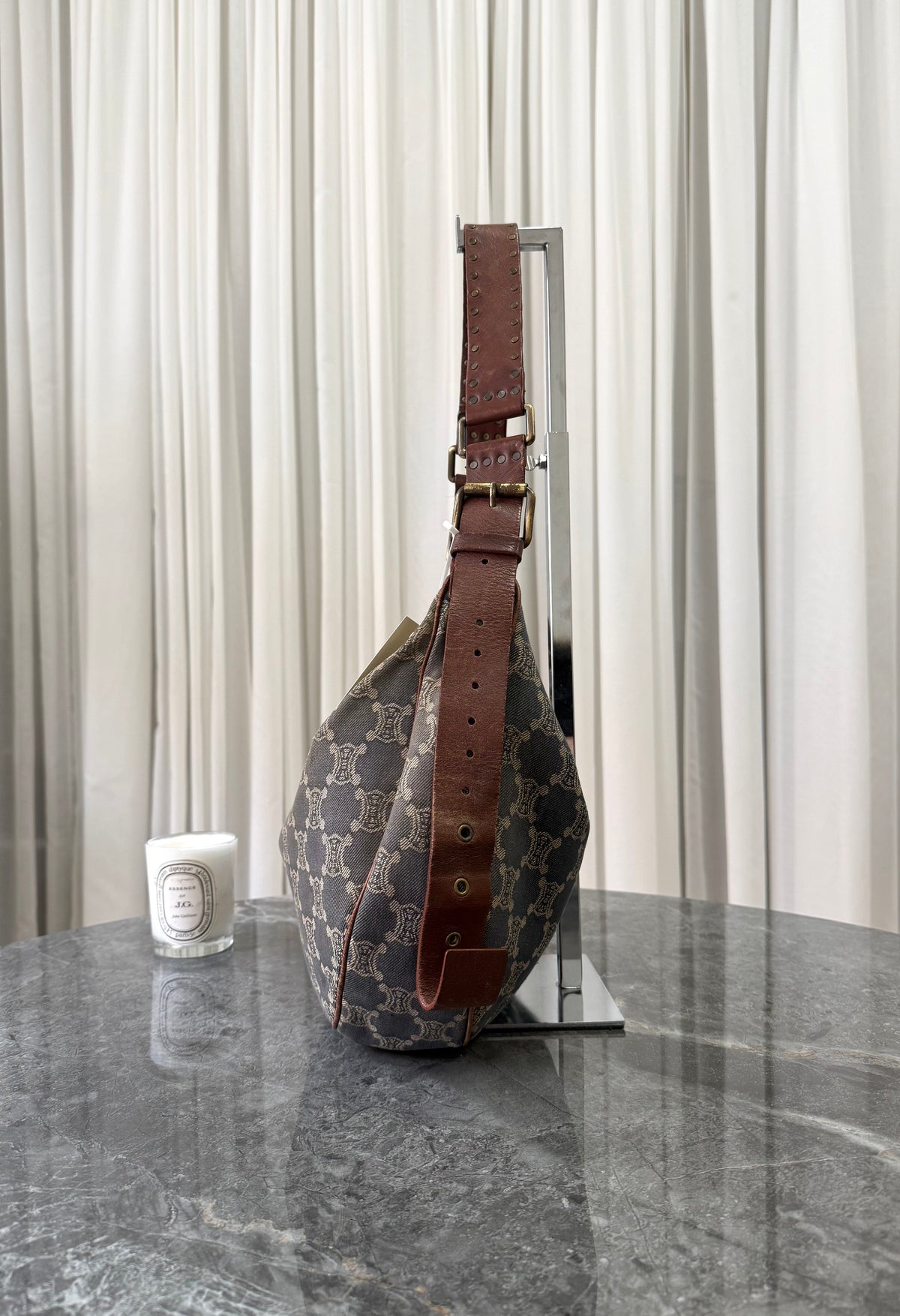 Celine Denim Half Moon Macadam Triomphe Shoulder Bag