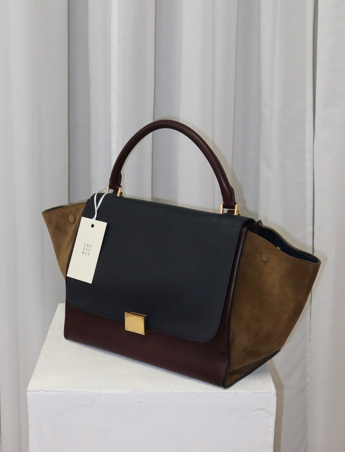 CELINE PHOEBE PHILO TRICOLOR TRAPEZE BURGUNDY NAVY