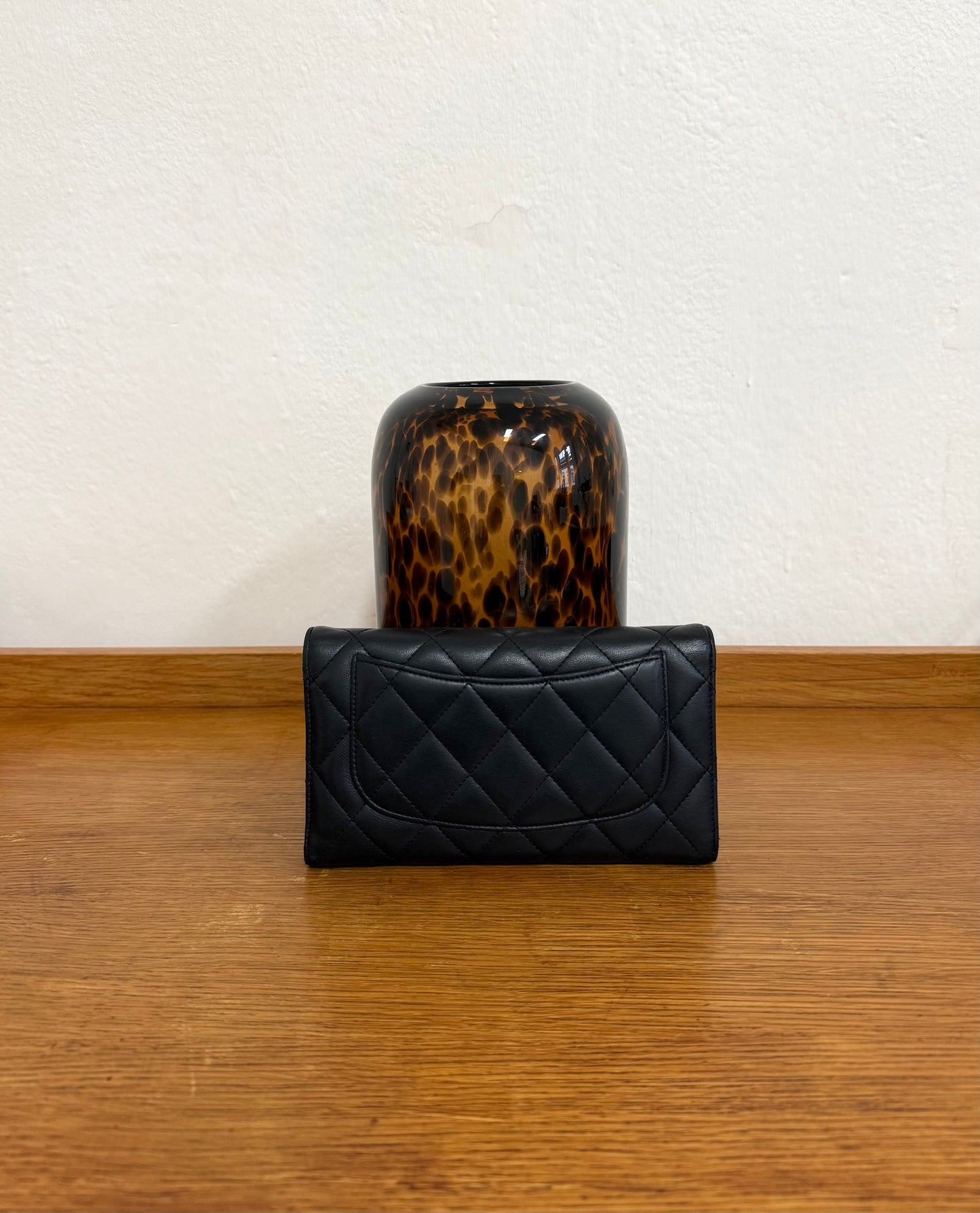 CHANEL LONG WALLET LAMBSKIN BLACK SERIES 18