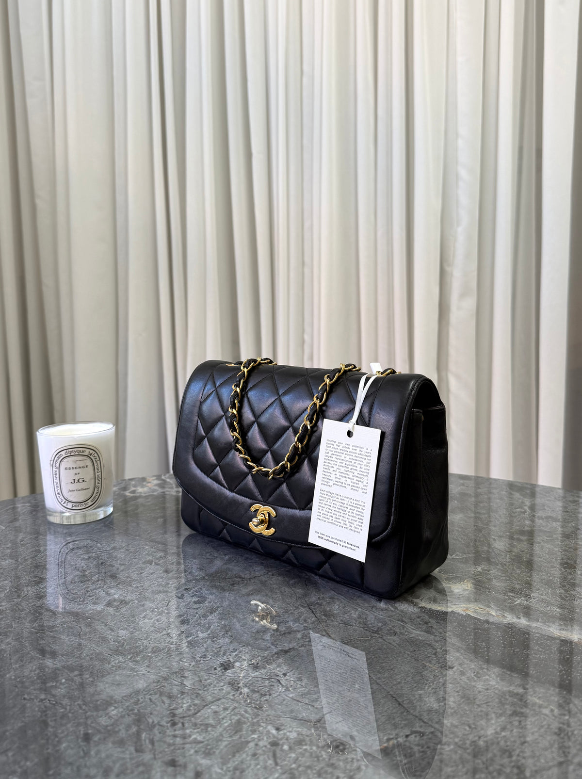 Chanel Diana Medium Quilted Flap Bag Black Gold HW