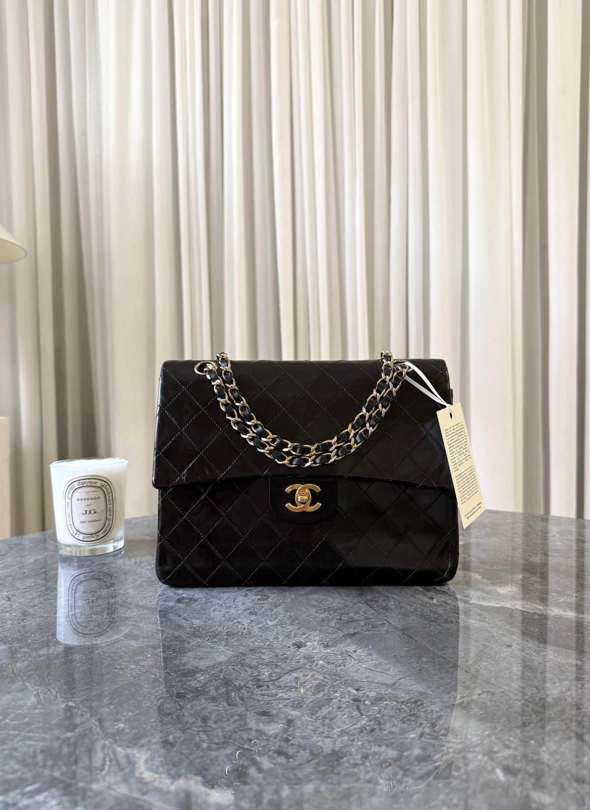 Chanel Classic Double Flap Bag Black Medium Tall 24K Gold HW