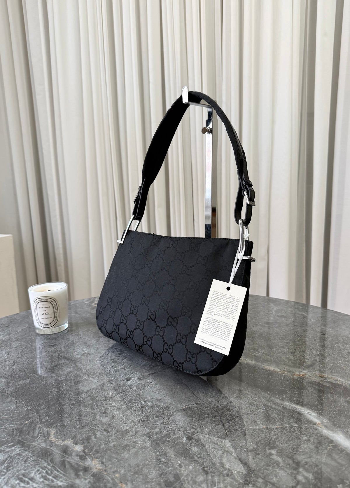 Gucci hobo bag in black GG canvas with silver hardware, photo 3