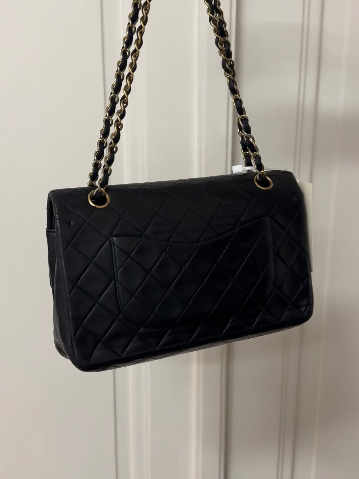 CHANEL CLASSIC DOUBLE FLAP BAG MEDIUM BLACK 24K GOLD HW