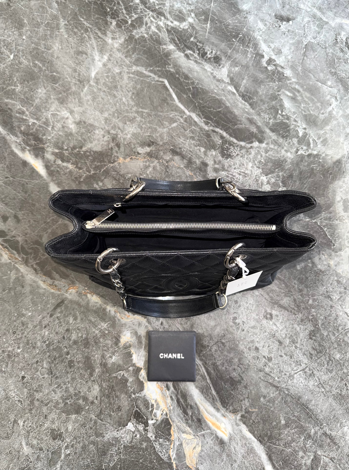 Chanel Caviar Grand Tote Bag Black Silver HW