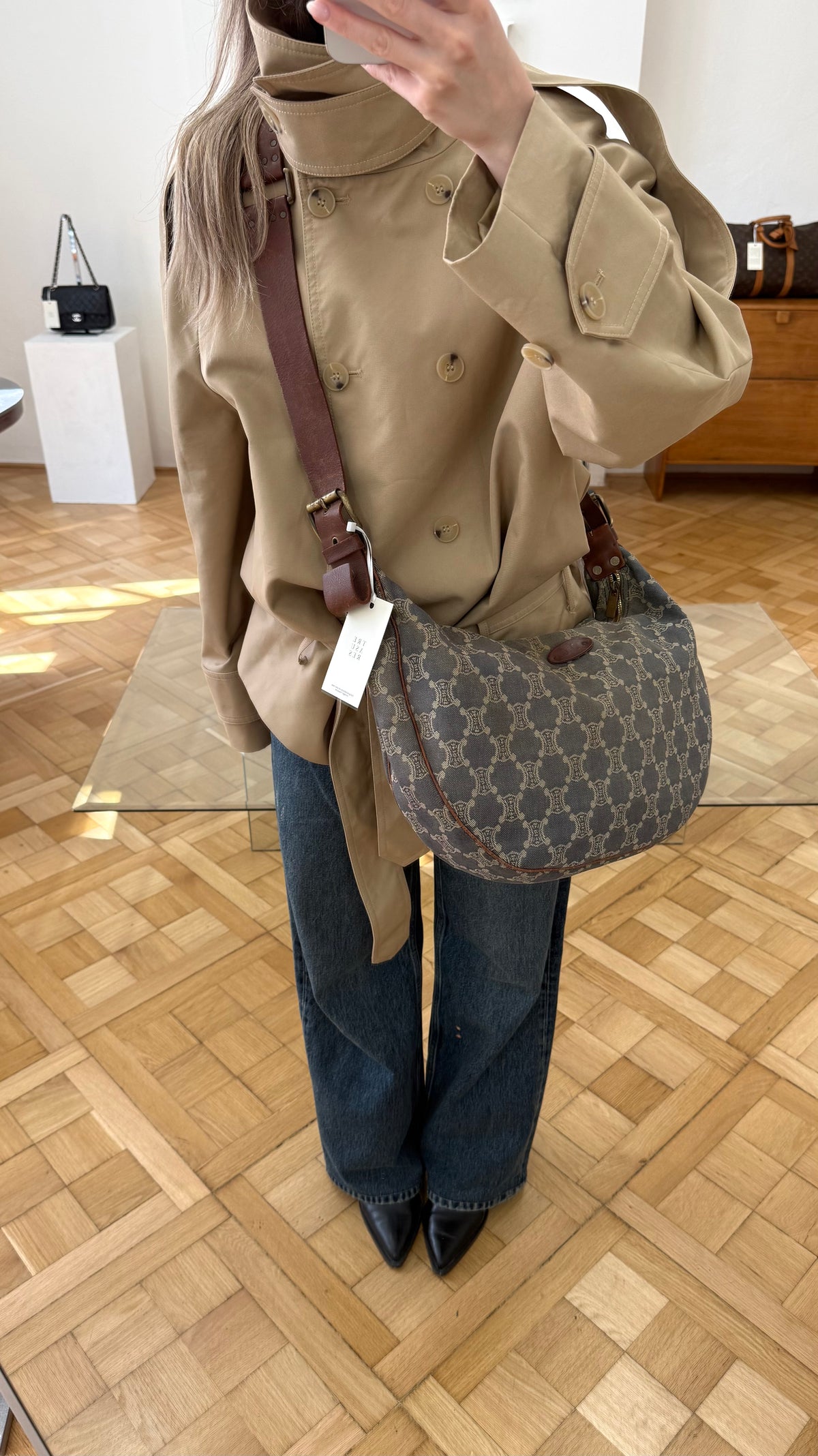 Celine Denim Half Moon Macadam Triomphe Shoulder Bag