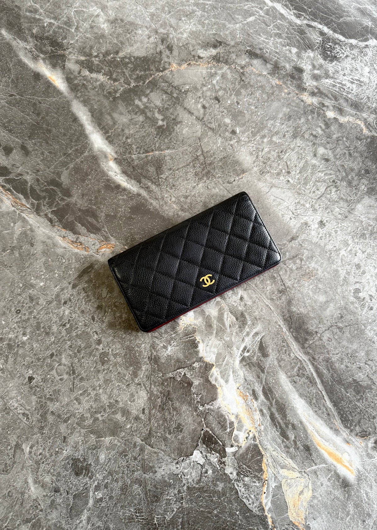 Chanel Caviar Long Wallet Black Gold HW Series 16