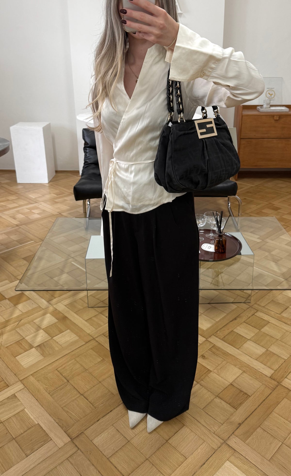 Fendi Mia Zucca Small Shoulder Bag Black