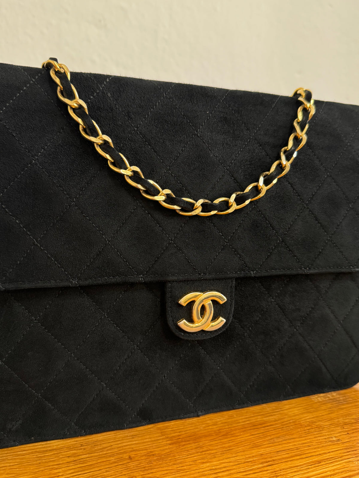 CHANEL SUEDE BLACK FLAP BAG