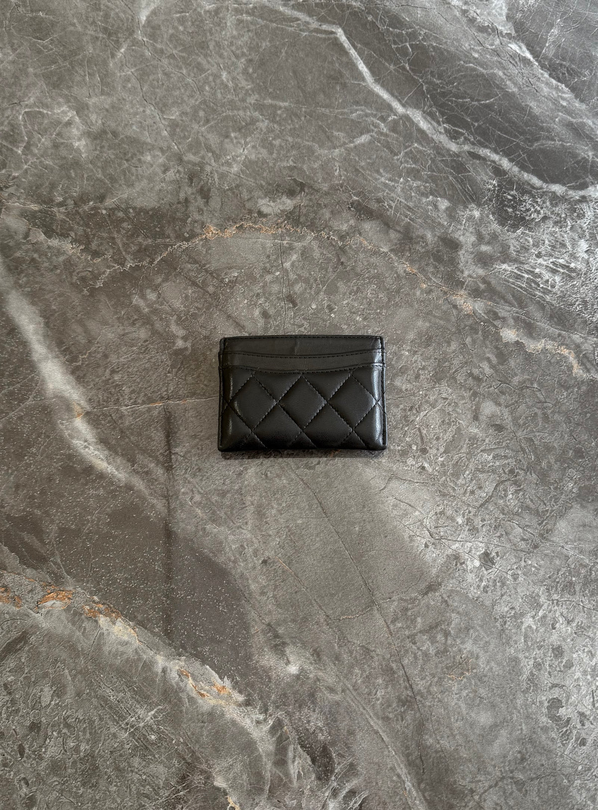 Chanel Classic Quilted Card Holder Lambskin Black Gold HW