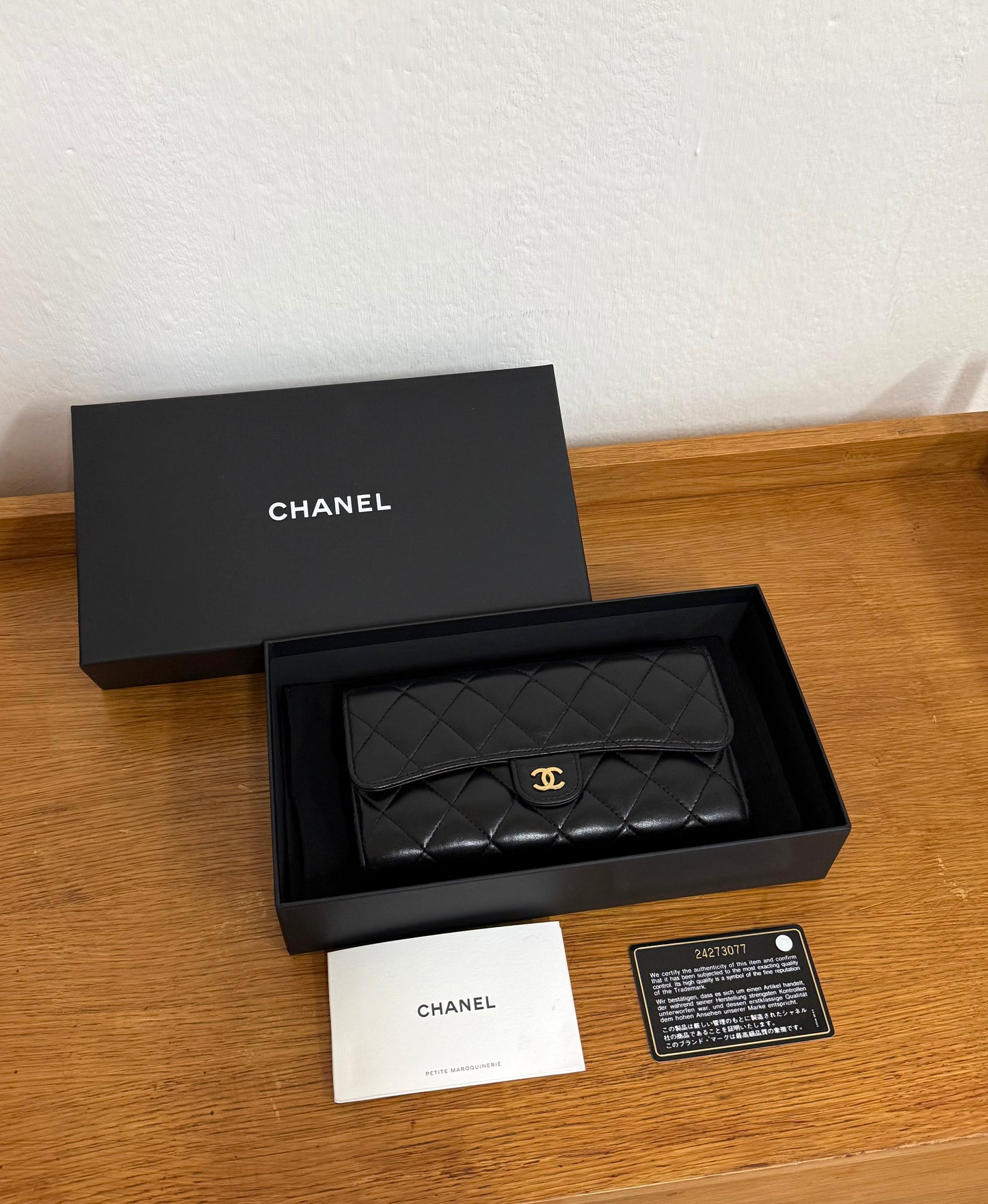 CHANEL LONG WALLET LAMBSKIN BLACK SERIES 24