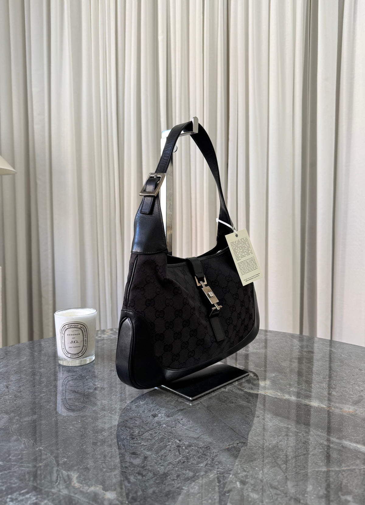 Gucci Jackie GG Canvas Shoulder Bag Black Silver HW