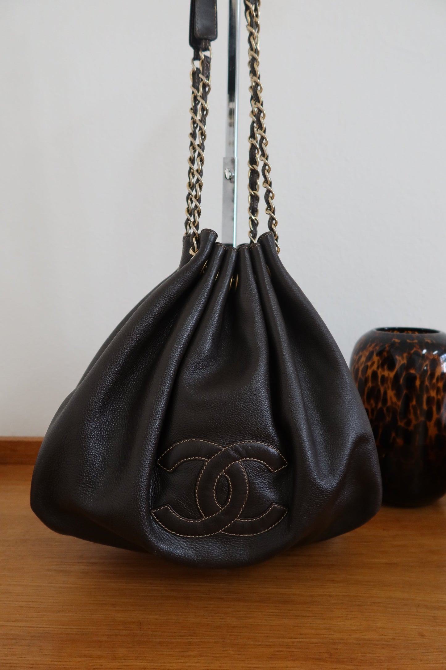 CHANEL DARK BROWN BUCKET BAG & POUCH