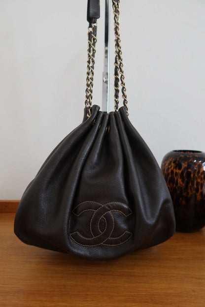 CHANEL DARK BROWN BUCKET BAG & POUCH
