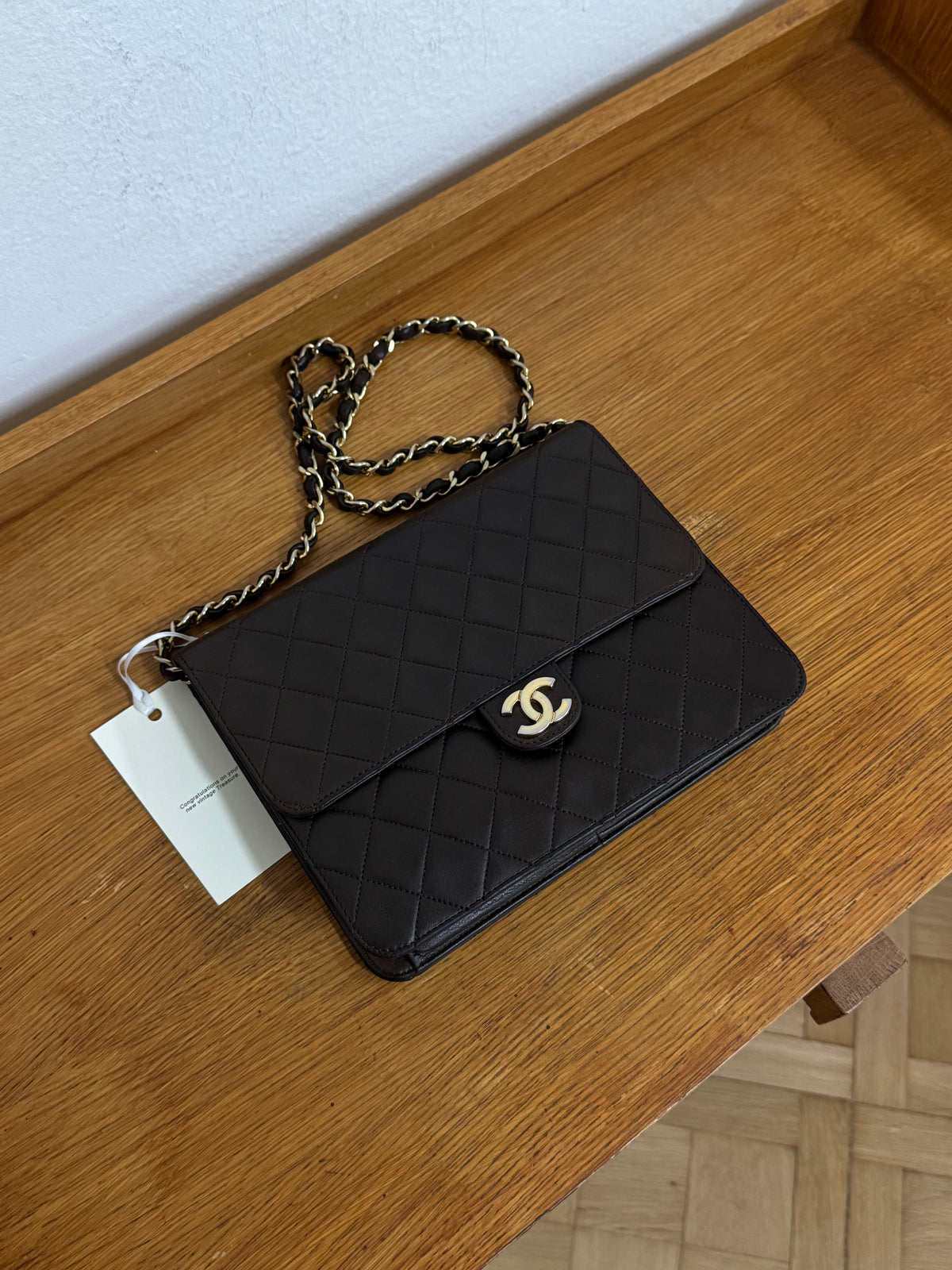 CHANEL CLASSIC SINGLE FLAP BAG BROWN 24k GOLD HW