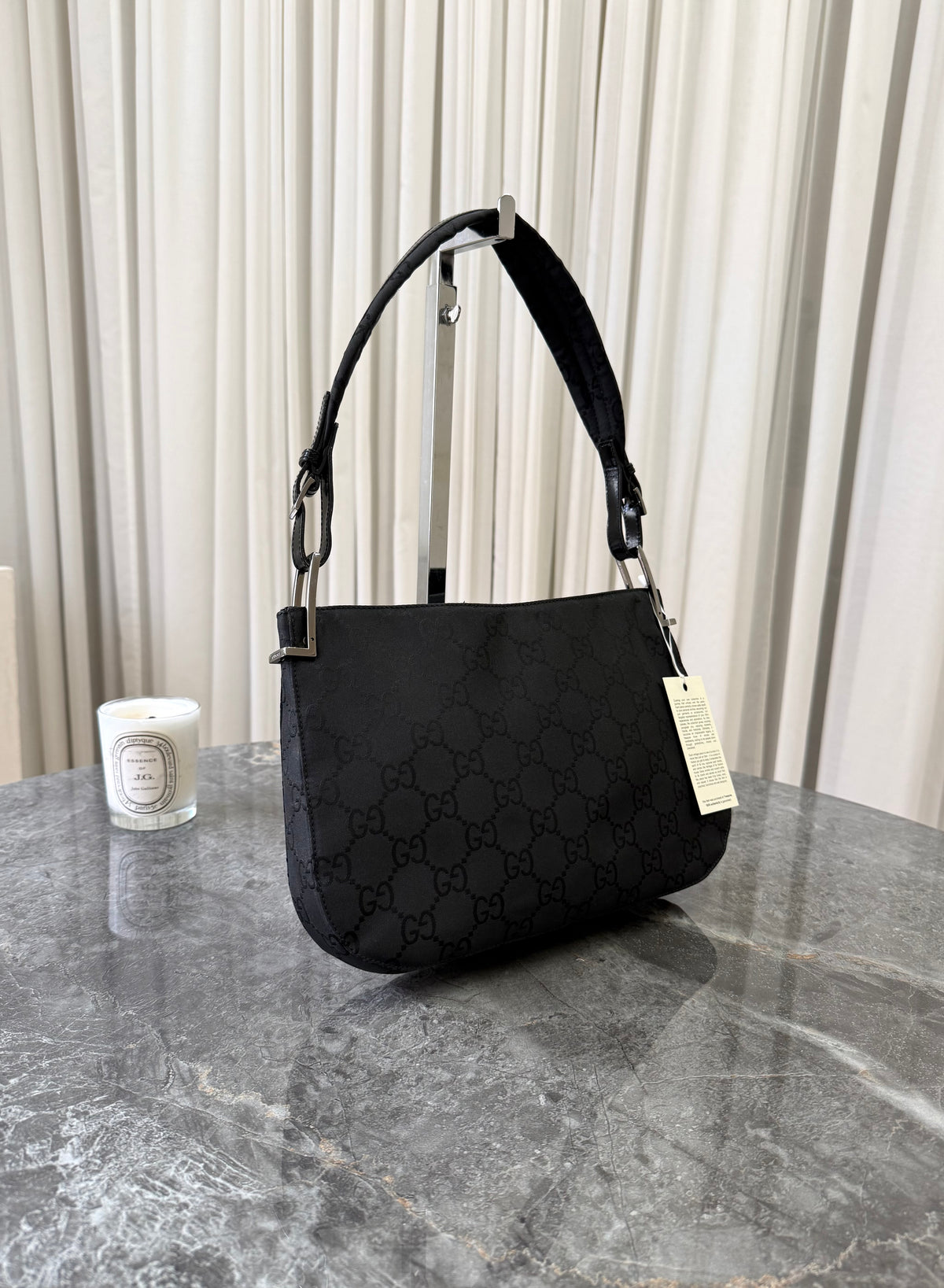 Gucci hobo bag in black GG canvas with silver hardware, photo 2