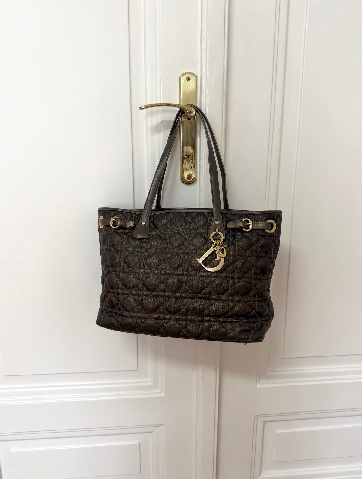 Dior Panarea tote in brown Cannage coated canvas with gold hardware, photo 2