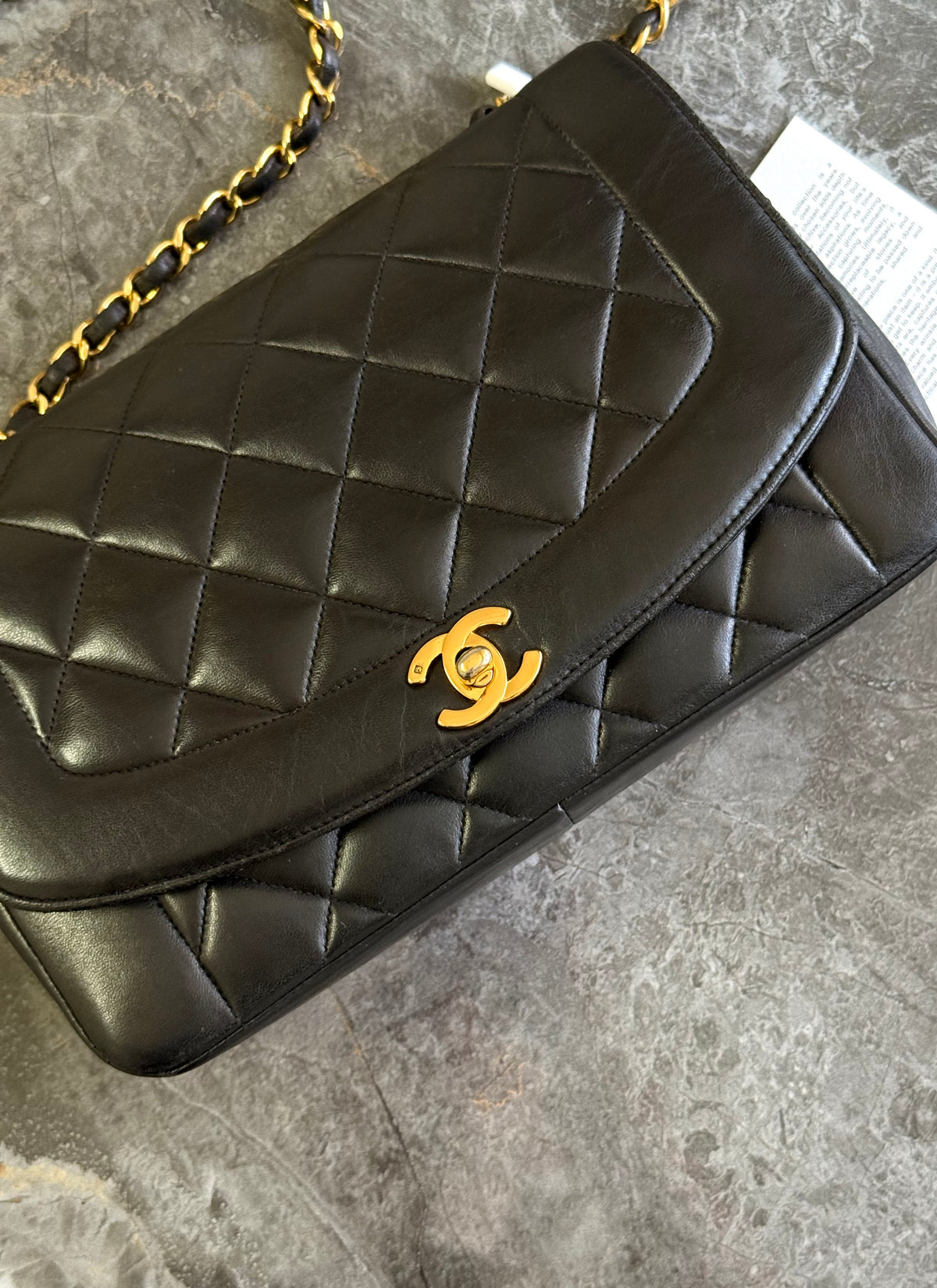 Chanel Diana Medium Quilted Flap Bag Black Gold HW