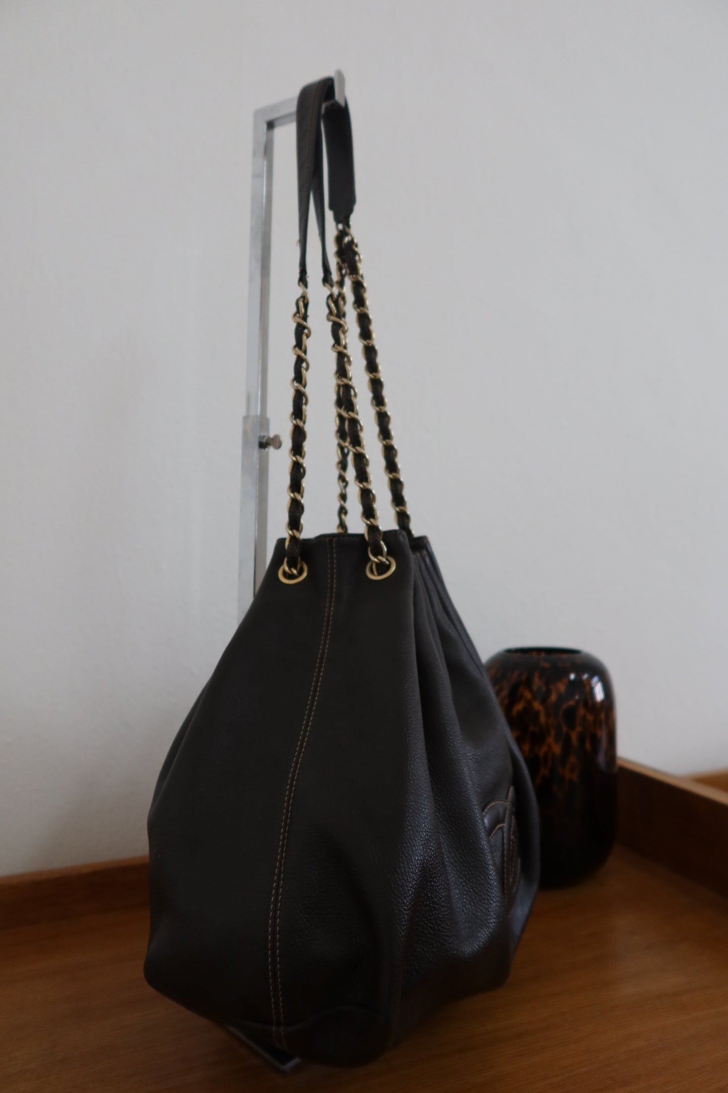 CHANEL DARK BROWN BUCKET BAG & POUCH