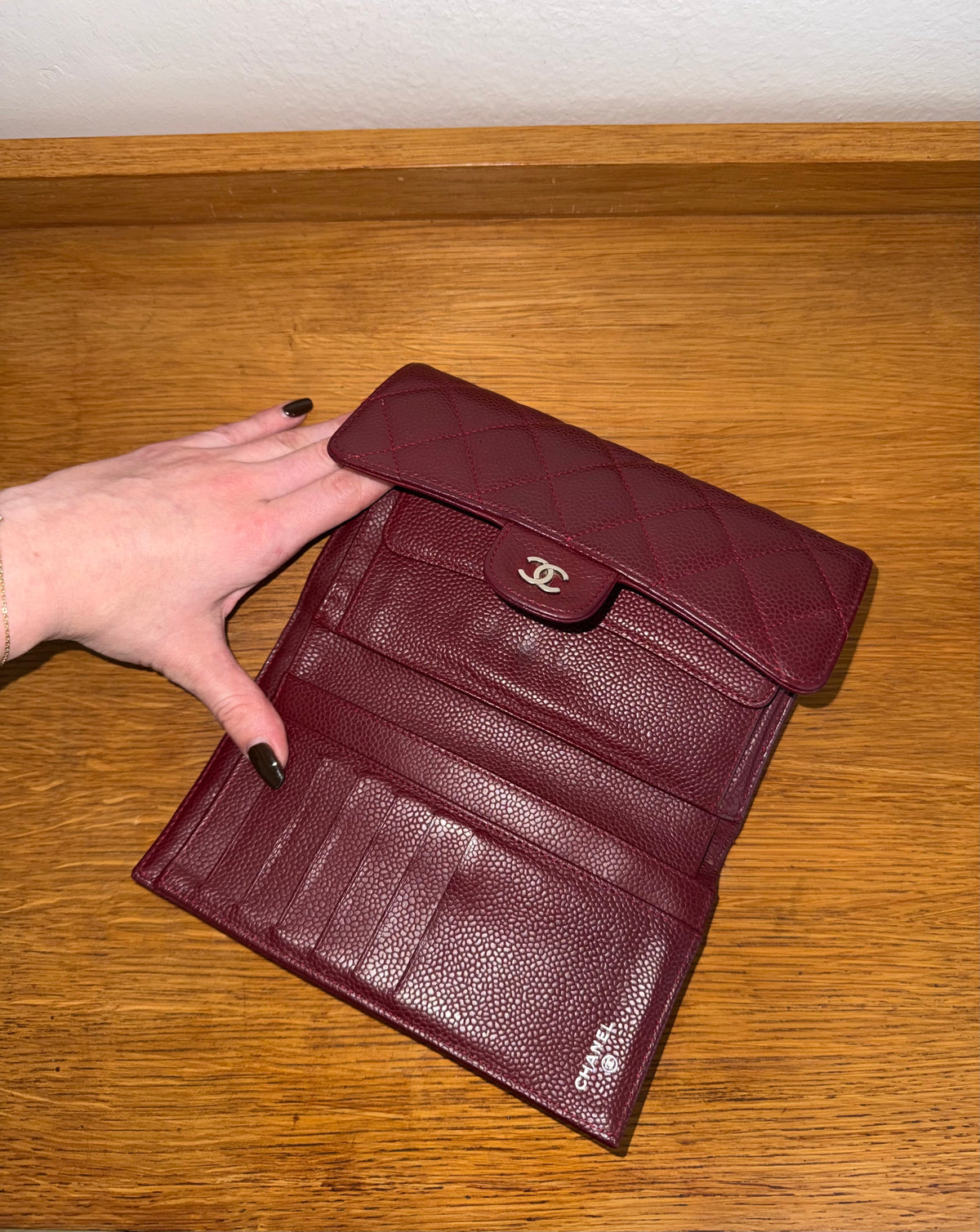 CHANEL CAVIAR LONG WALLET BURGUNDY