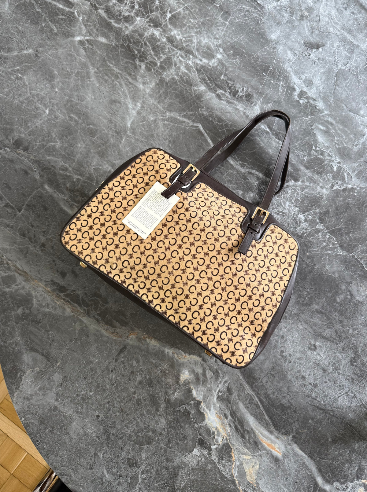 Vintage Celine Caleche z pony hair s hnědými koženými detaily, foto 10