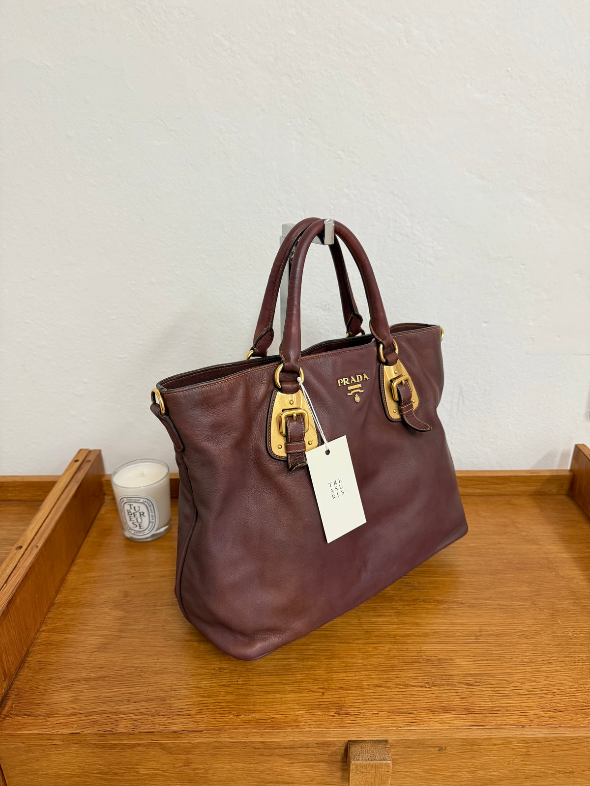 PRADA BURGUNDY SHOULDER TOTE BAG