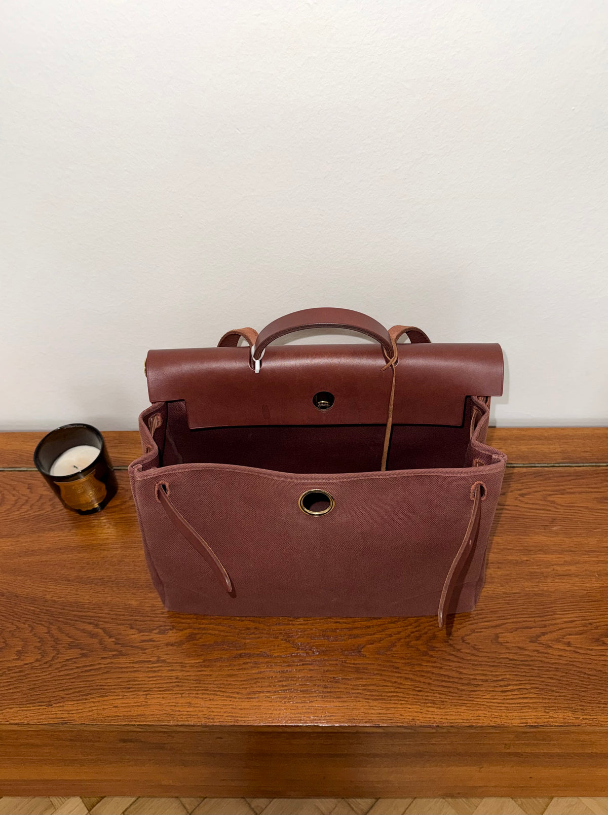 Hermès Herbag Handbag Burgundy Canvas & Leather