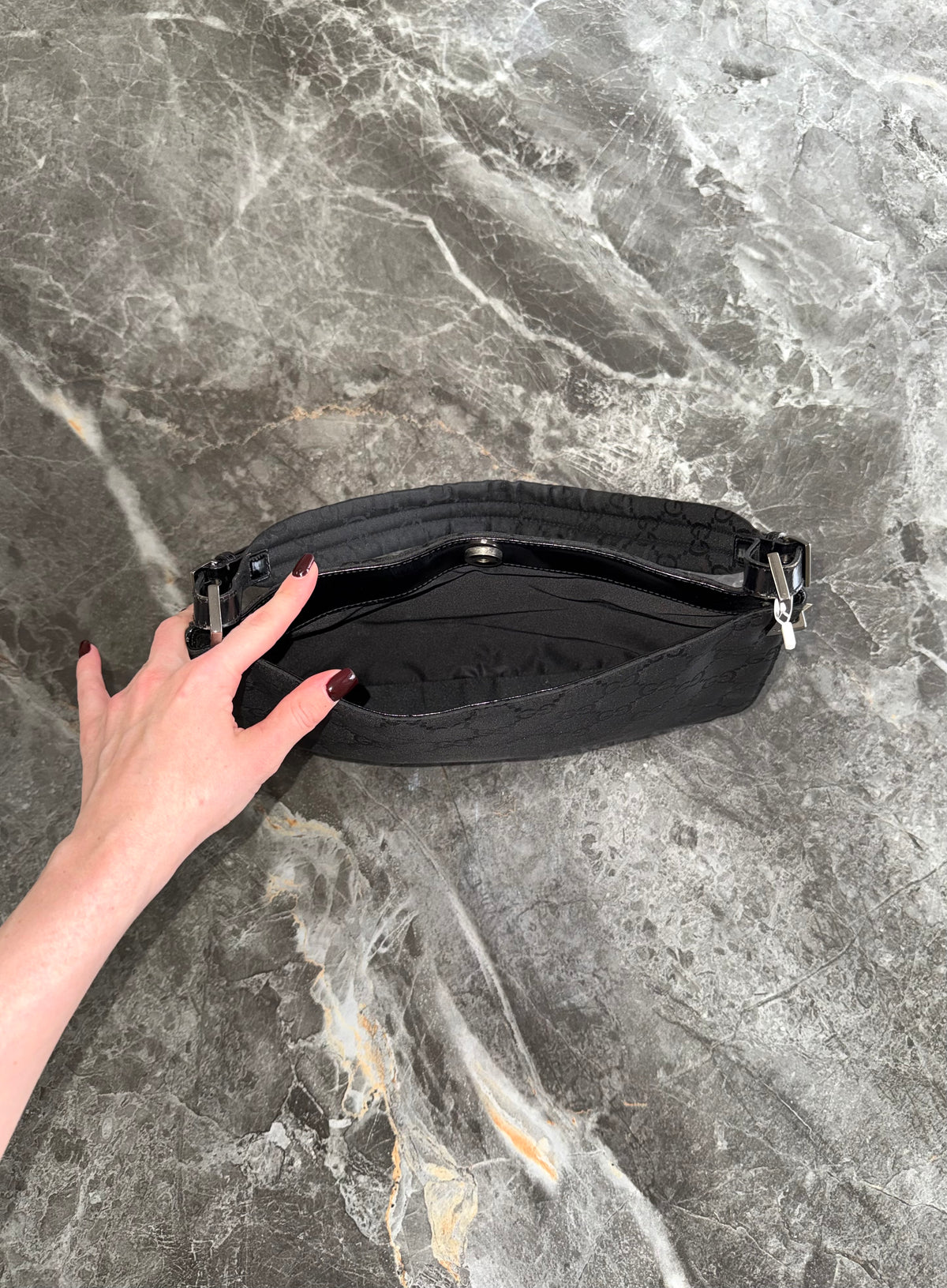Gucci hobo bag in black GG canvas with silver hardware, photo 10