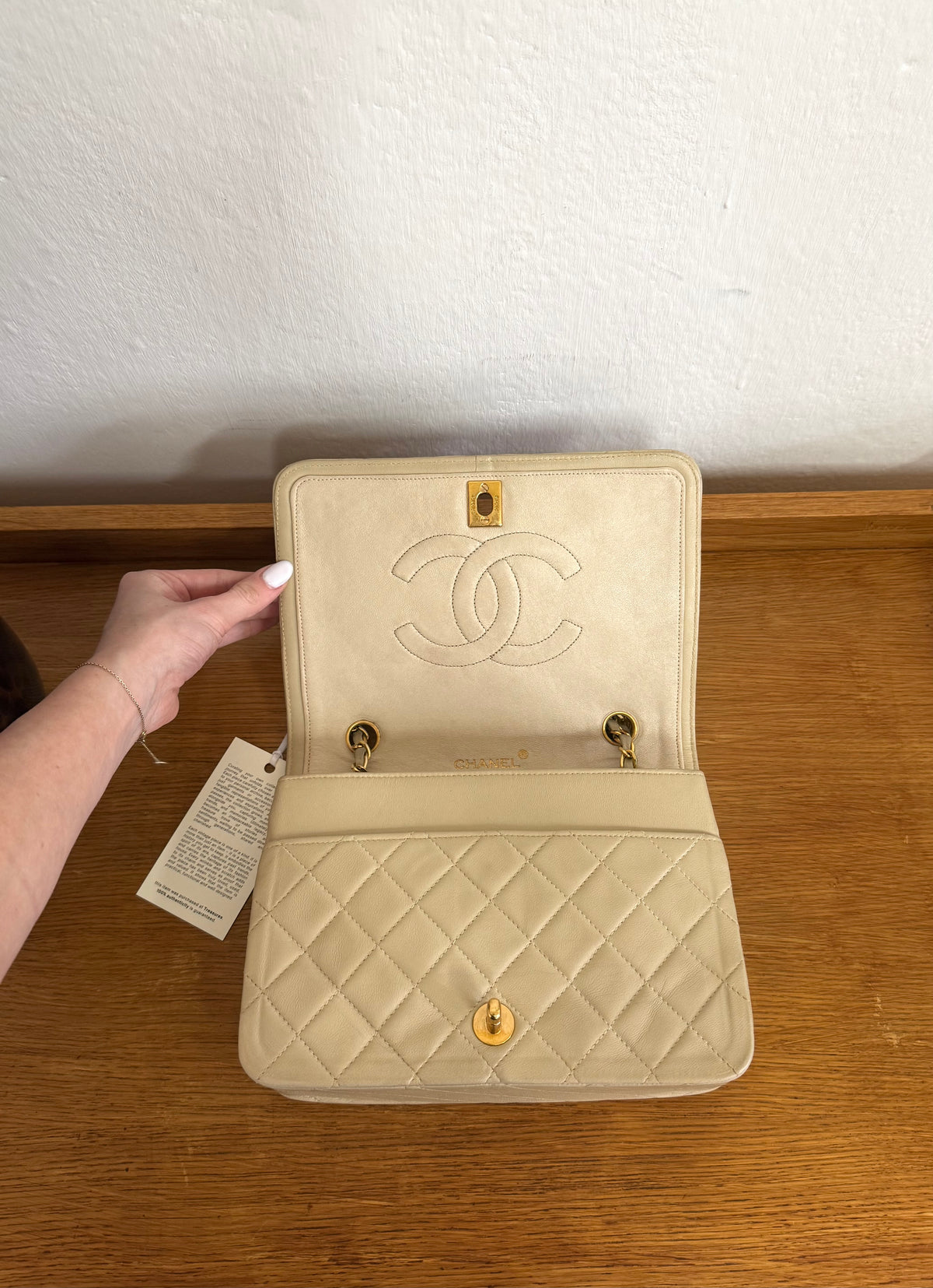 CHANEL FULL FLAP TWIST LOCK 24k GOLD BEIGE