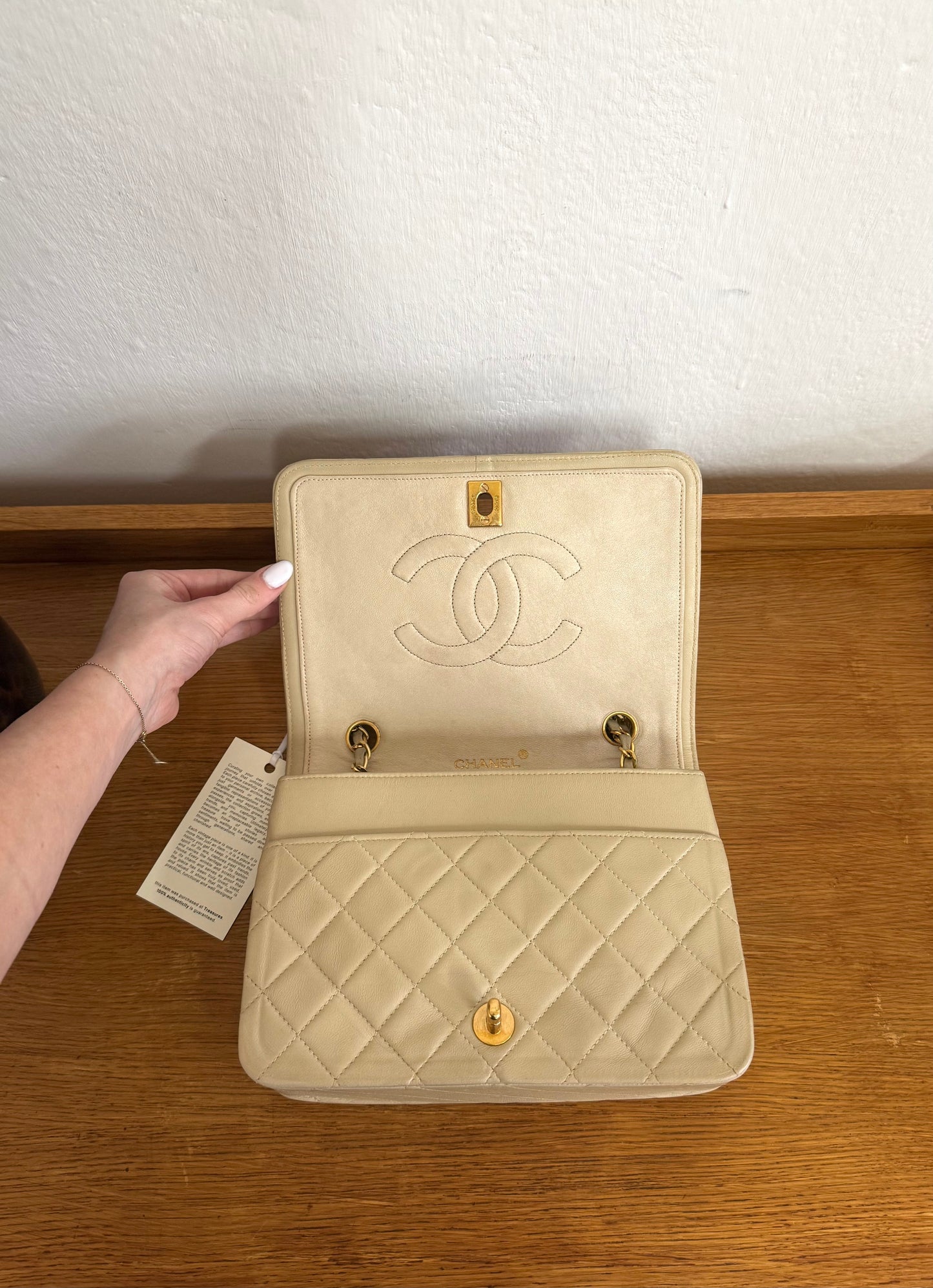 CHANEL FULL FLAP TWIST LOCK 24k GOLD BEIGE