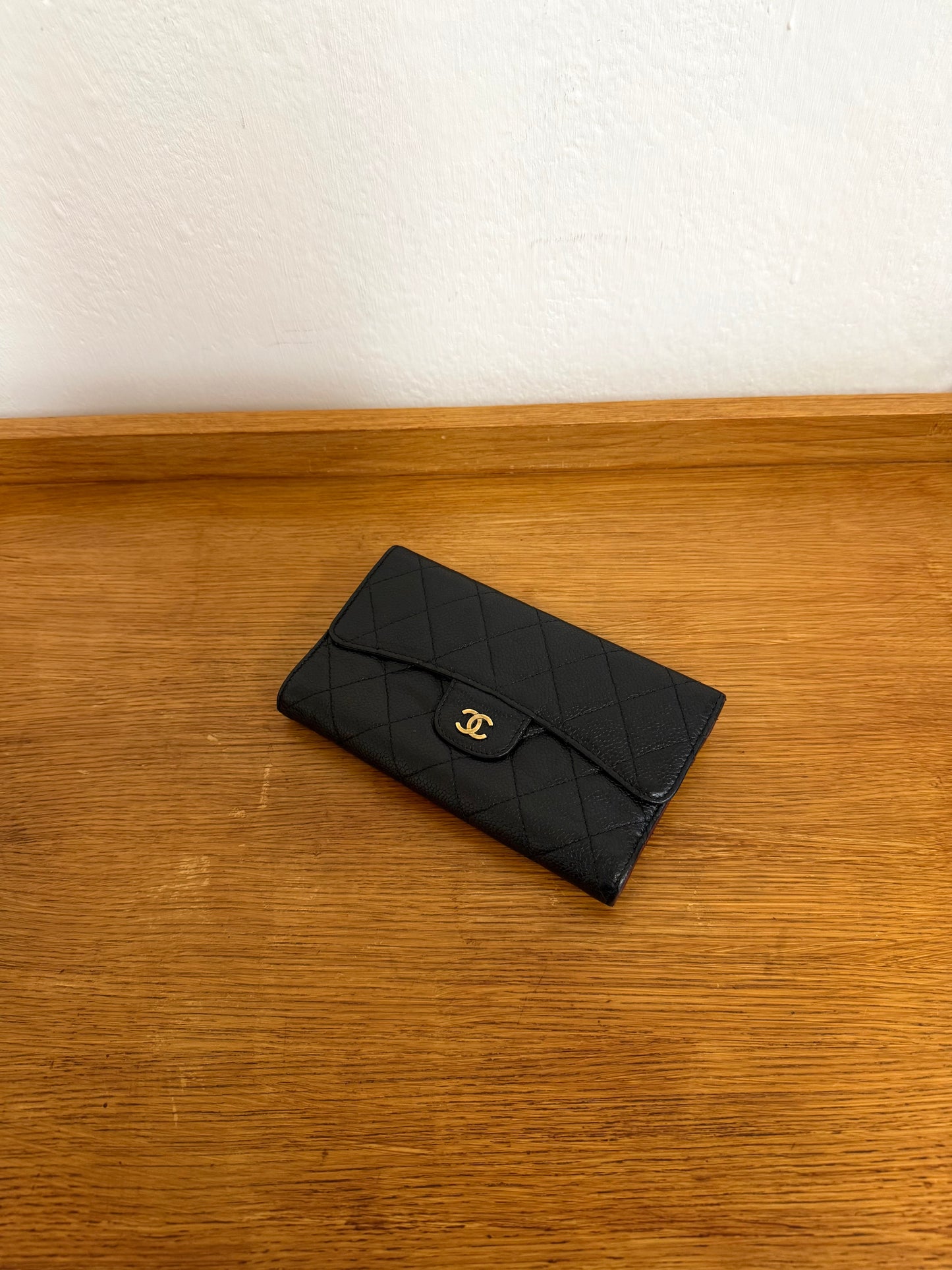 CHANEL CAVIAR LONG WALLET BLACK SERIES 16