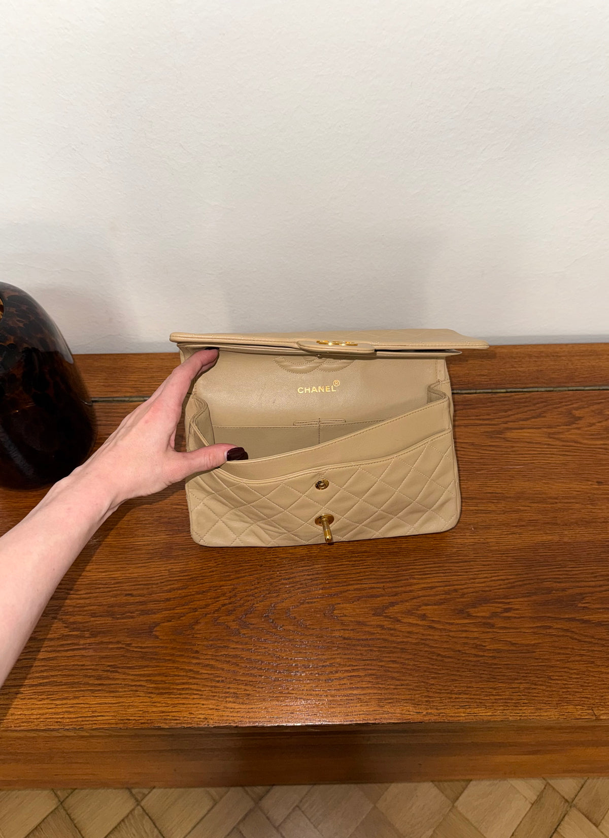 Chanel Classic Double Flap Bag Medium Beige 24K Gold HW