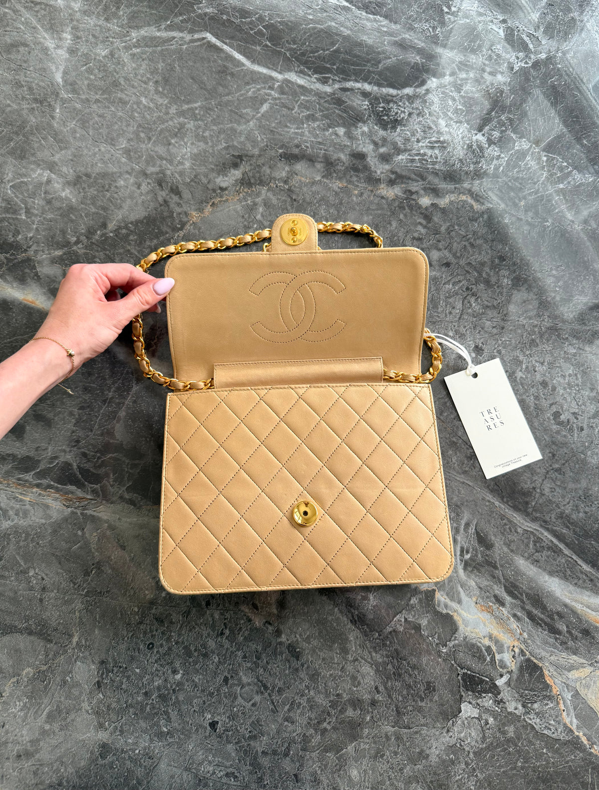 Chanel Classic Single Flap Bag Lambskin Beige 24K HW