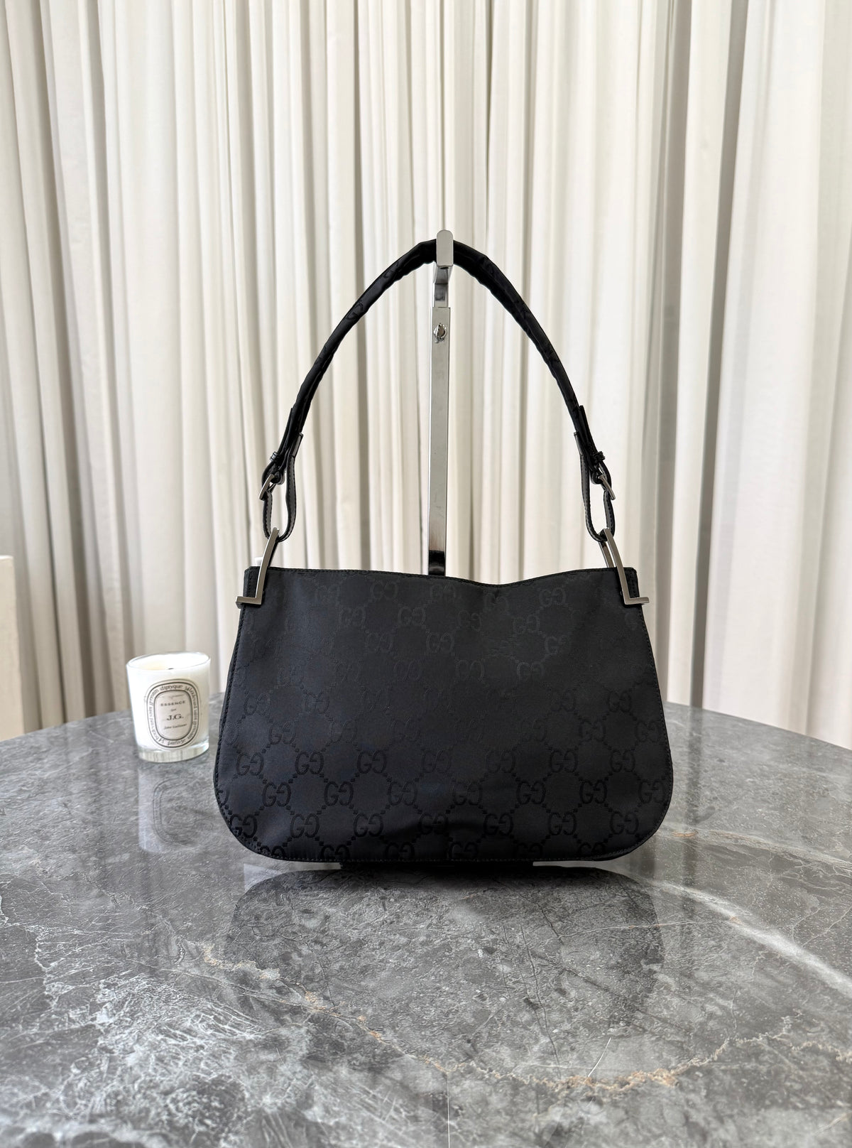 Gucci hobo bag in black GG canvas with silver hardware, photo 6